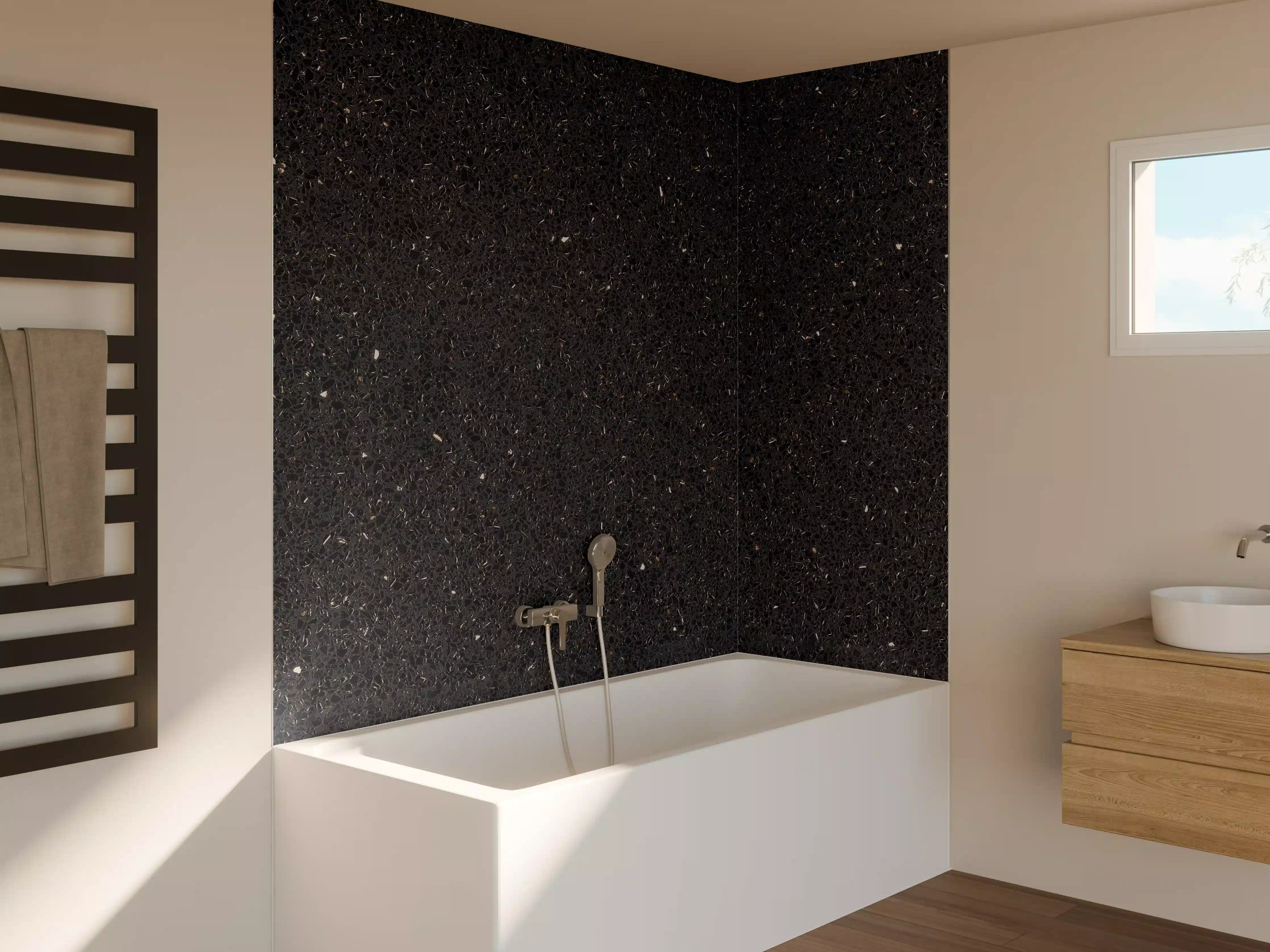 Badewannen-Rückwand - Eleganter Schwarz-Granit-Hintergrund