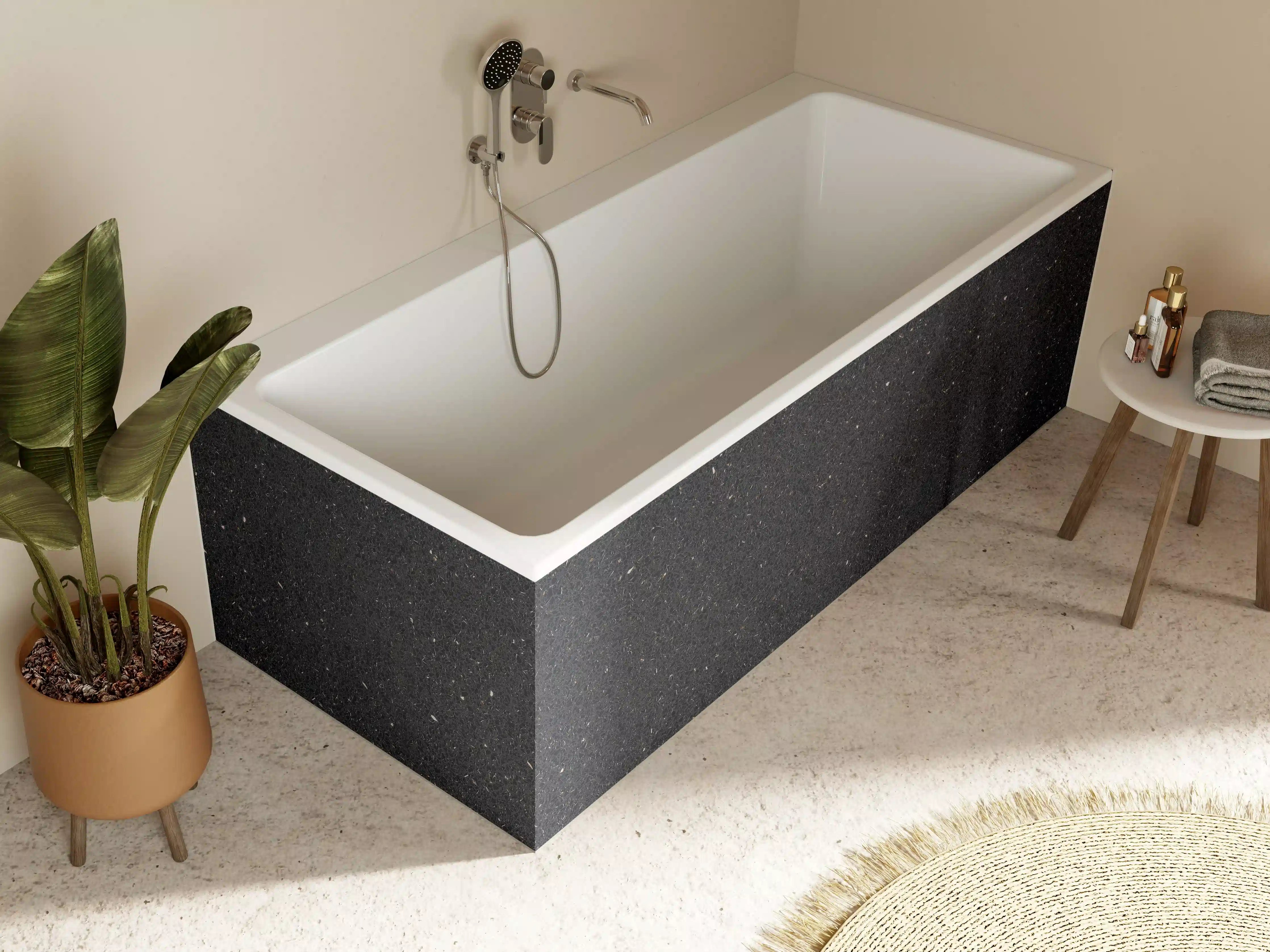 Badewannen-Rückwand - Eleganter Schwarz-Granit-Hintergrund