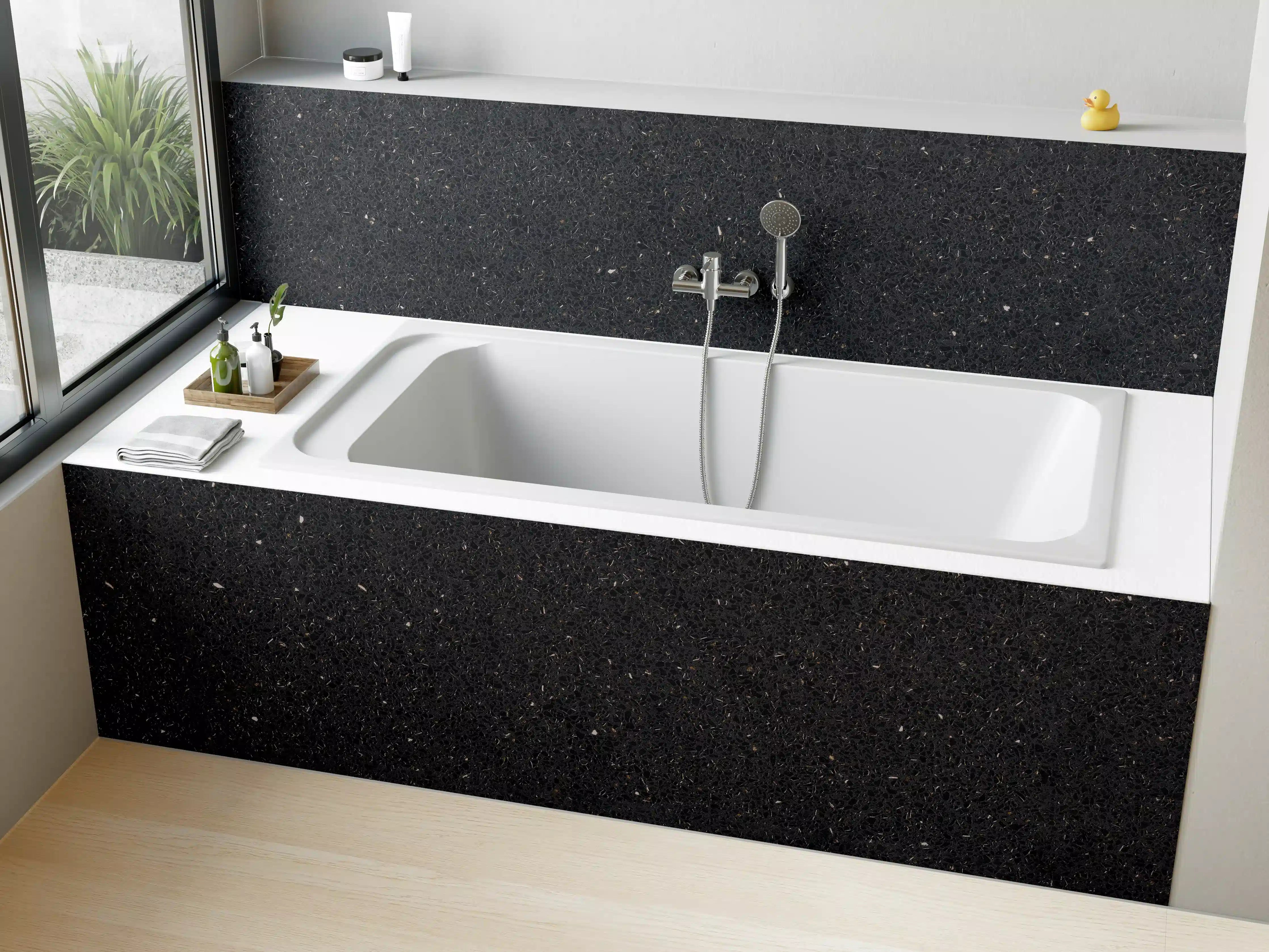 Badewannen-Rückwand - Eleganter Schwarz-Granit-Hintergrund