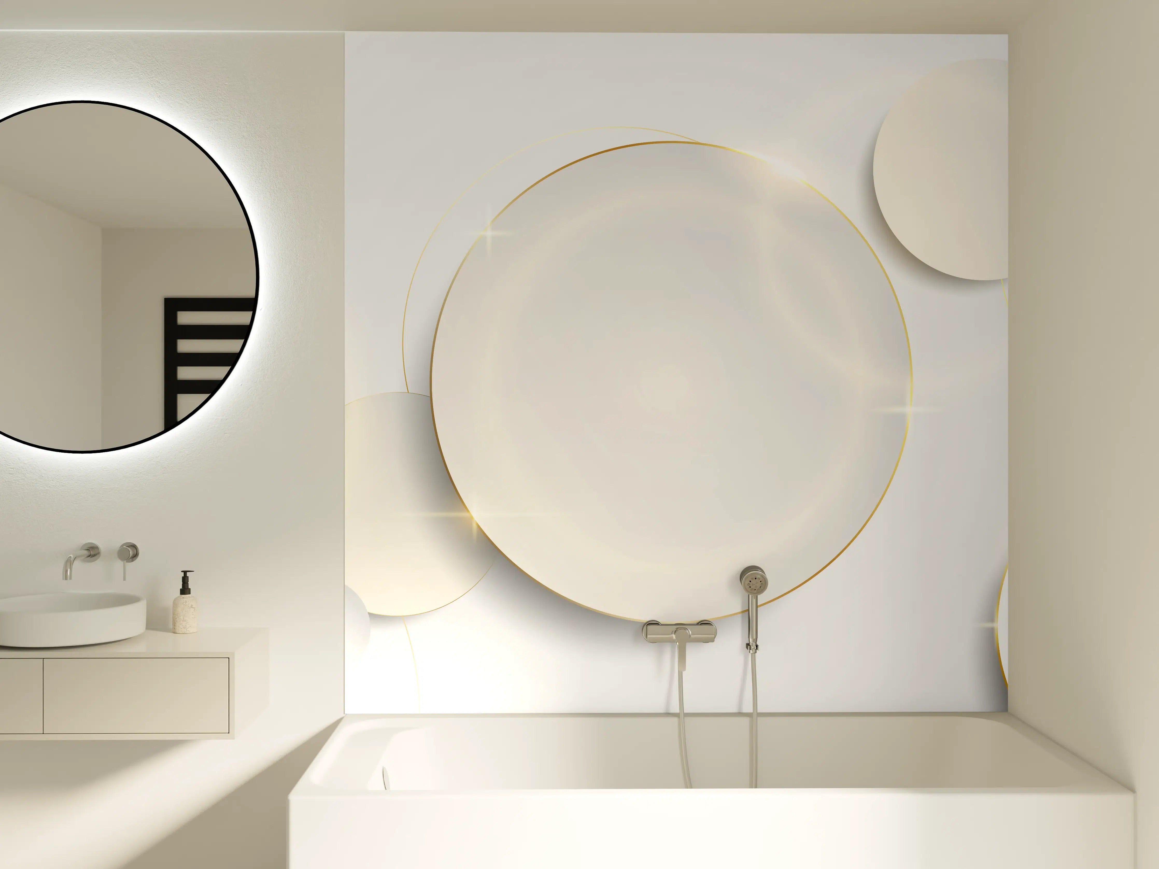 Badewannen-Rückwand - Eleganter Weiß-Gold Hintergrund