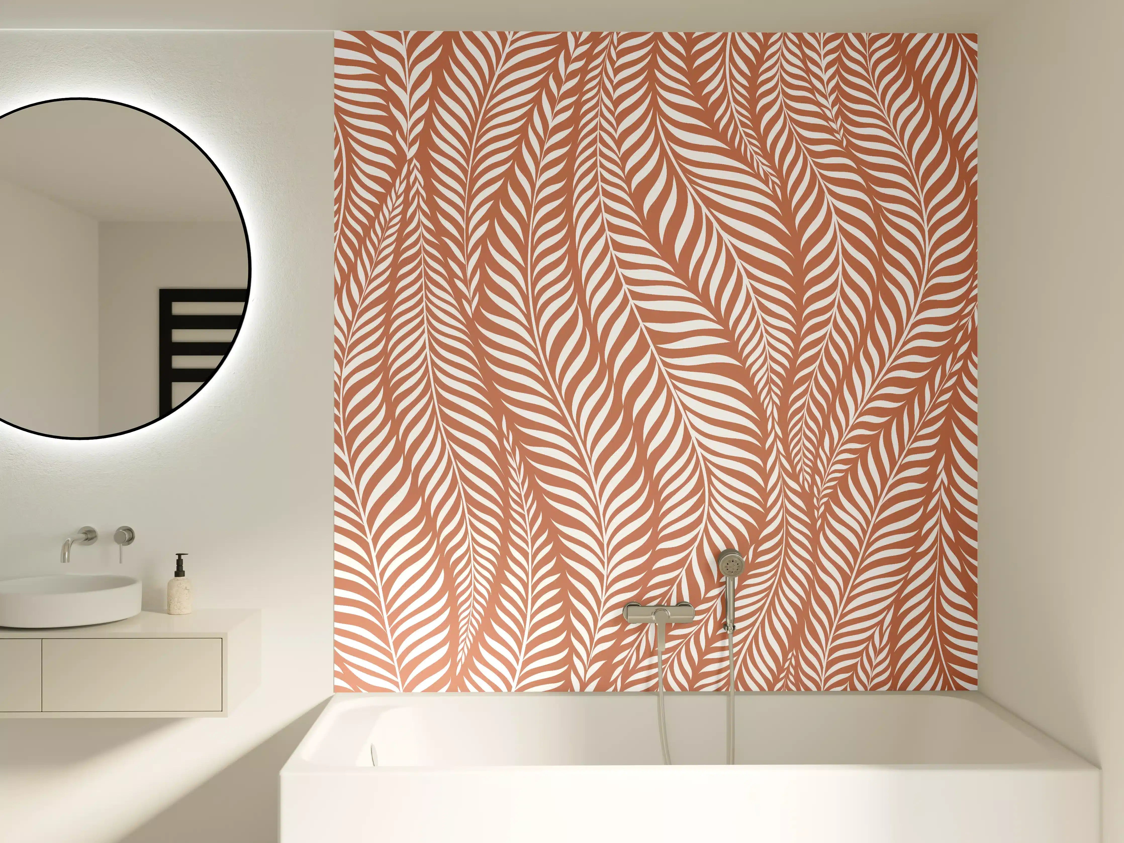 Badewannen-Rückwand - Elegantes Blattmuster in Warmtönen