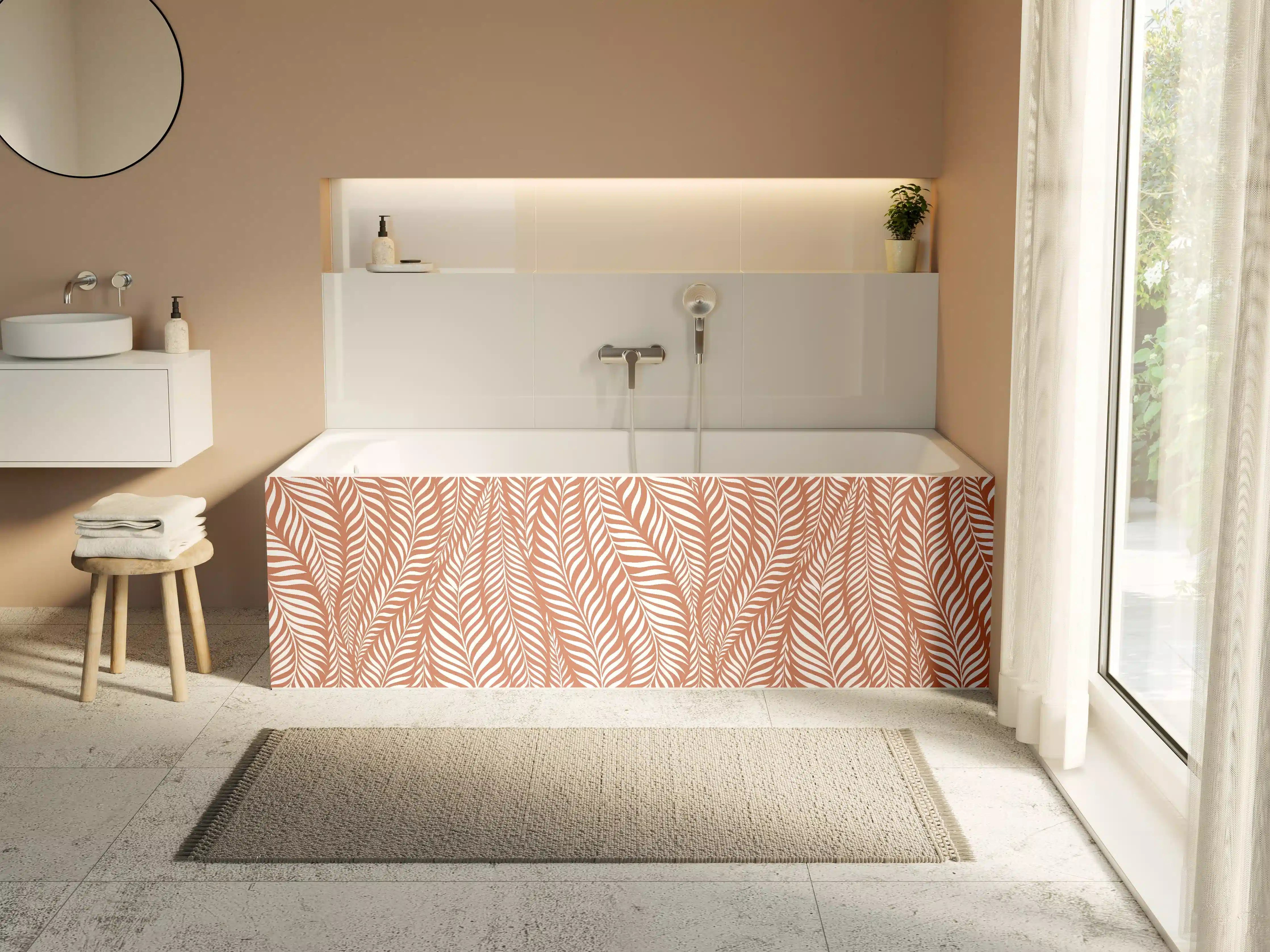 Badewannen-Rückwand - Elegantes Blattmuster in Warmtönen