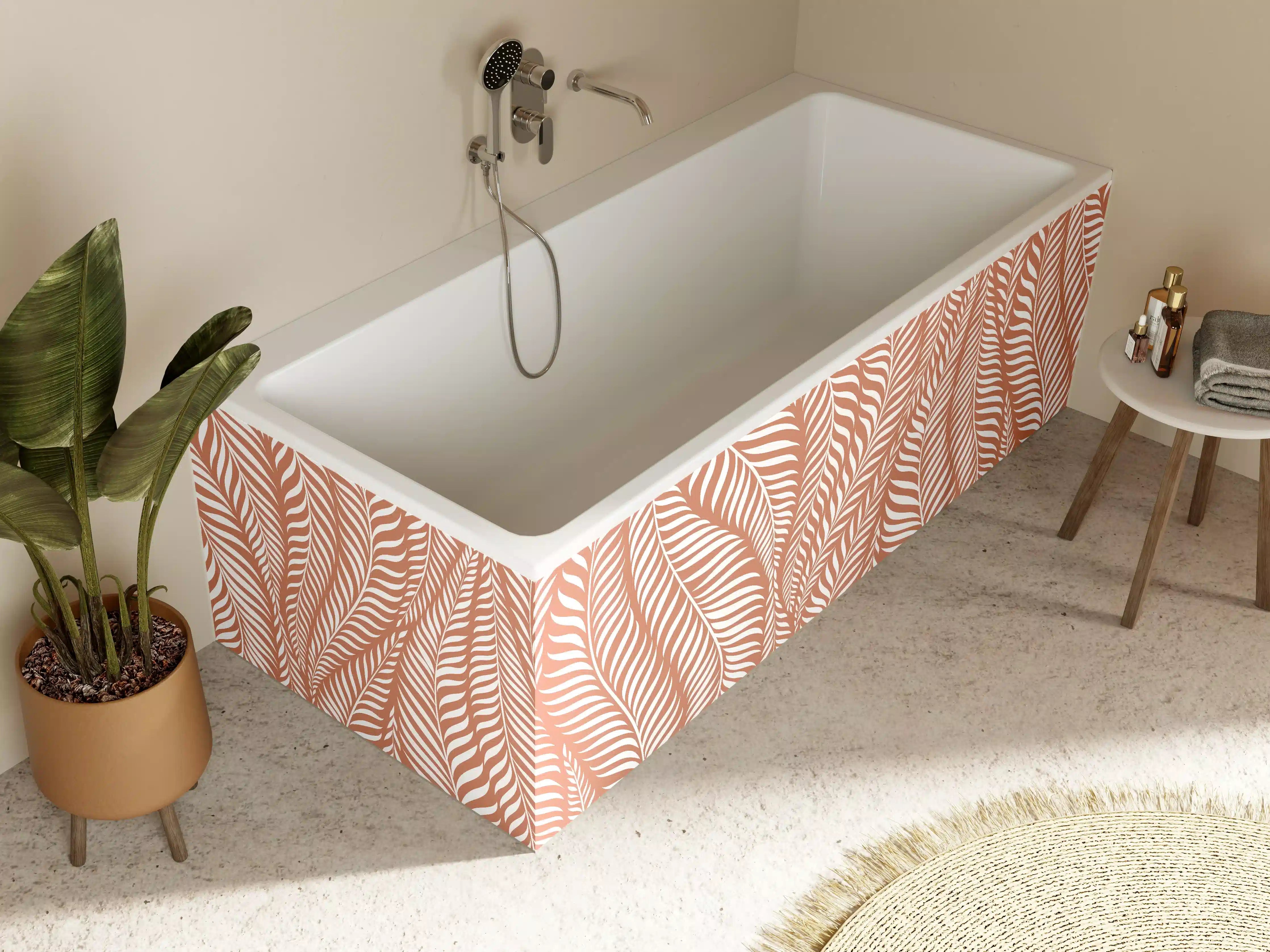 Badewannen-Rückwand - Elegantes Blattmuster in Warmtönen