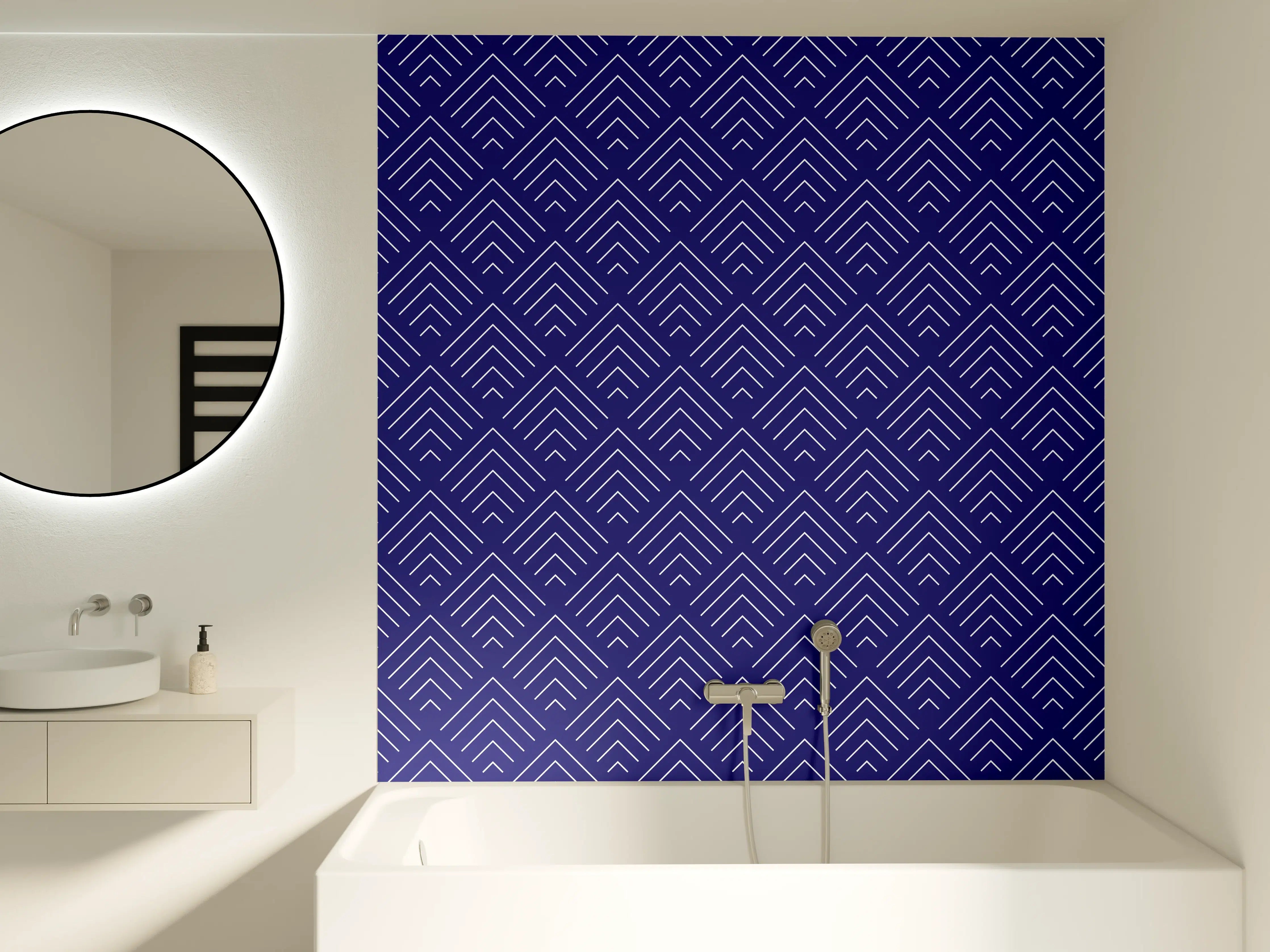 Badewannen-Rückwand - Elegantes Blau-Grau-Muster mit geometrischen Linien