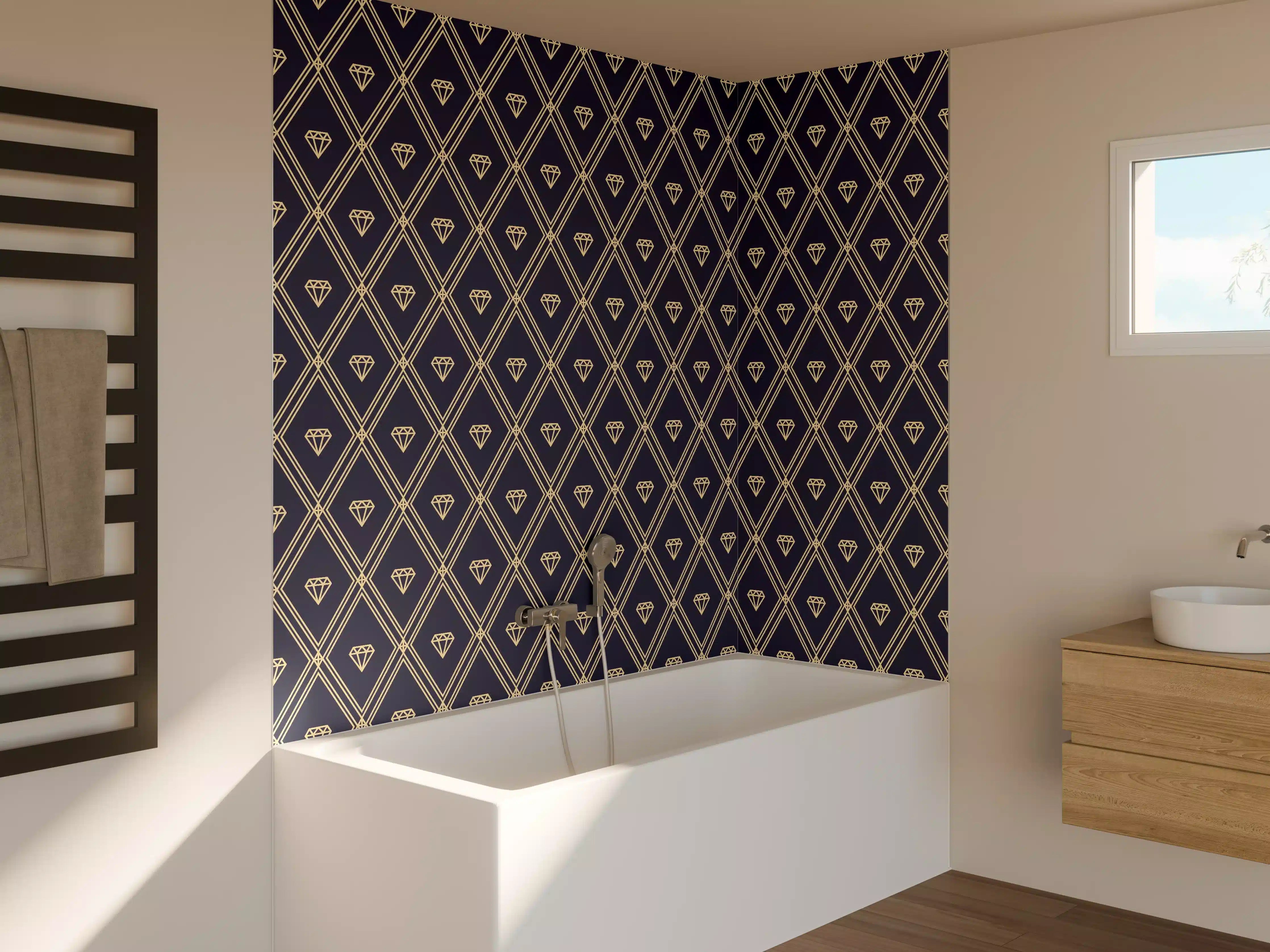 Badewannen-Rückwand - Elegantes Dunkelblau Diagonalmuster
