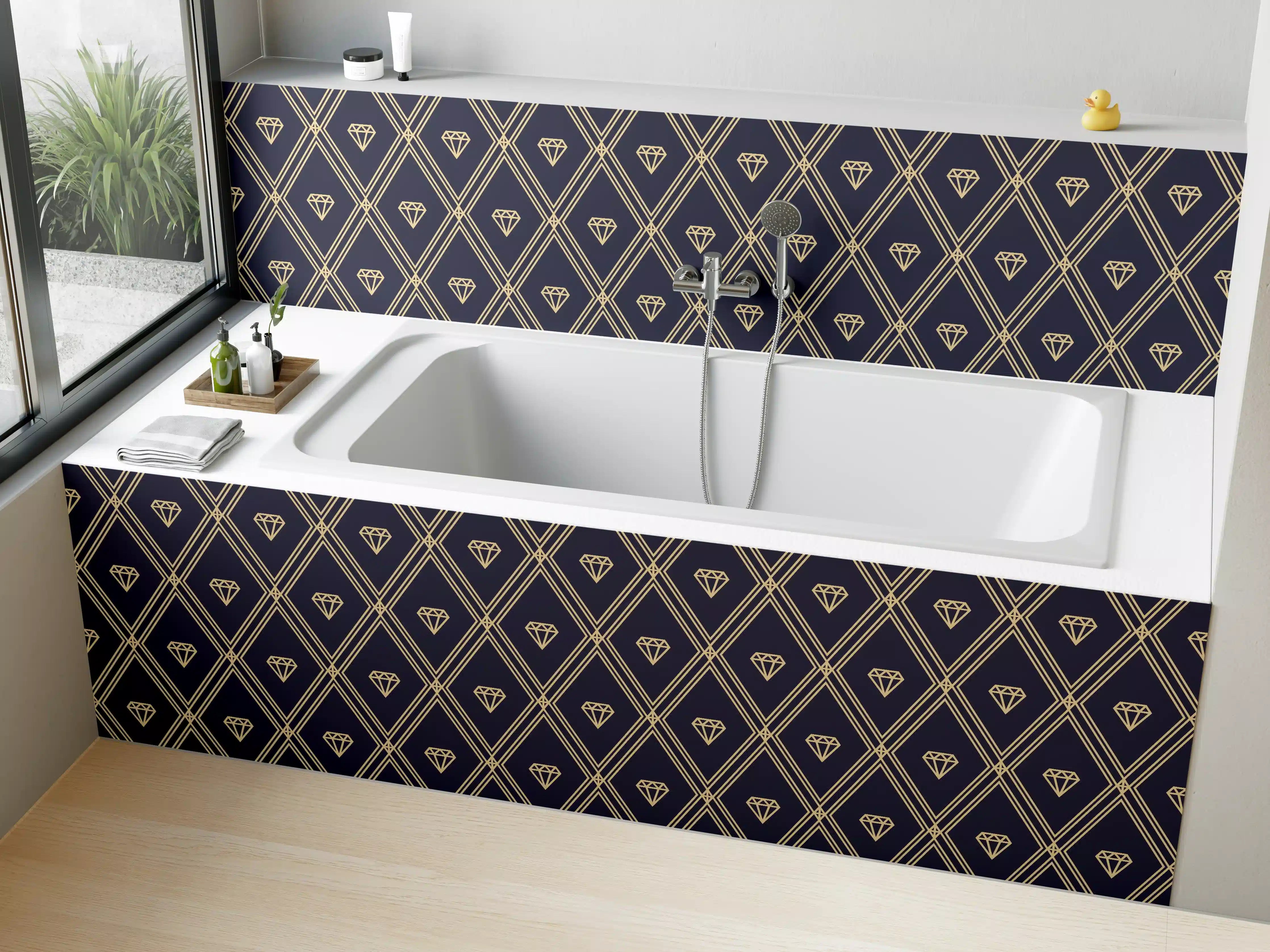 Badewannen-Rückwand - Elegantes Dunkelblau Diagonalmuster