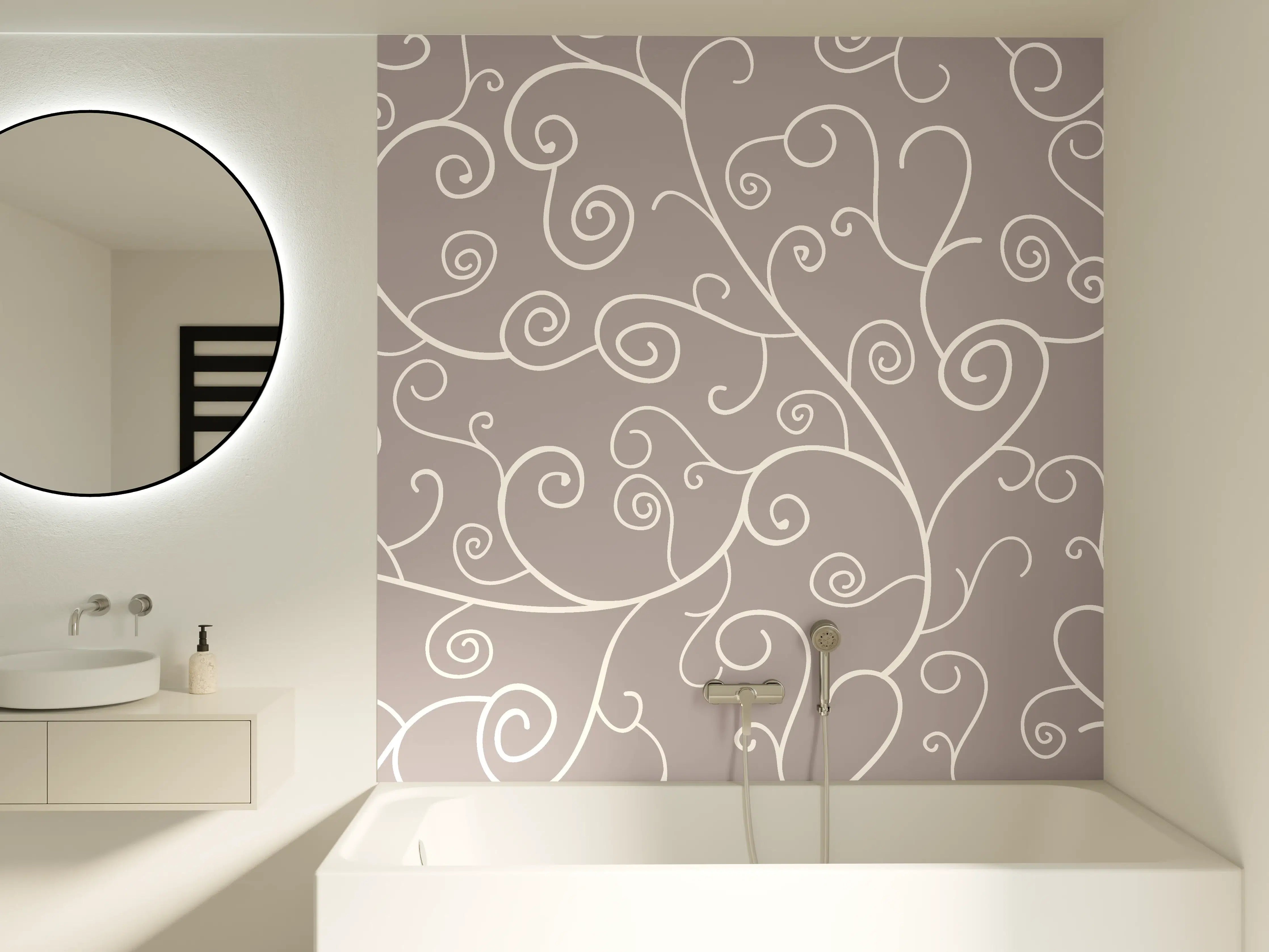 Badewannen-Rückwand - Elegantes Grau-Weiß Swirl Muster