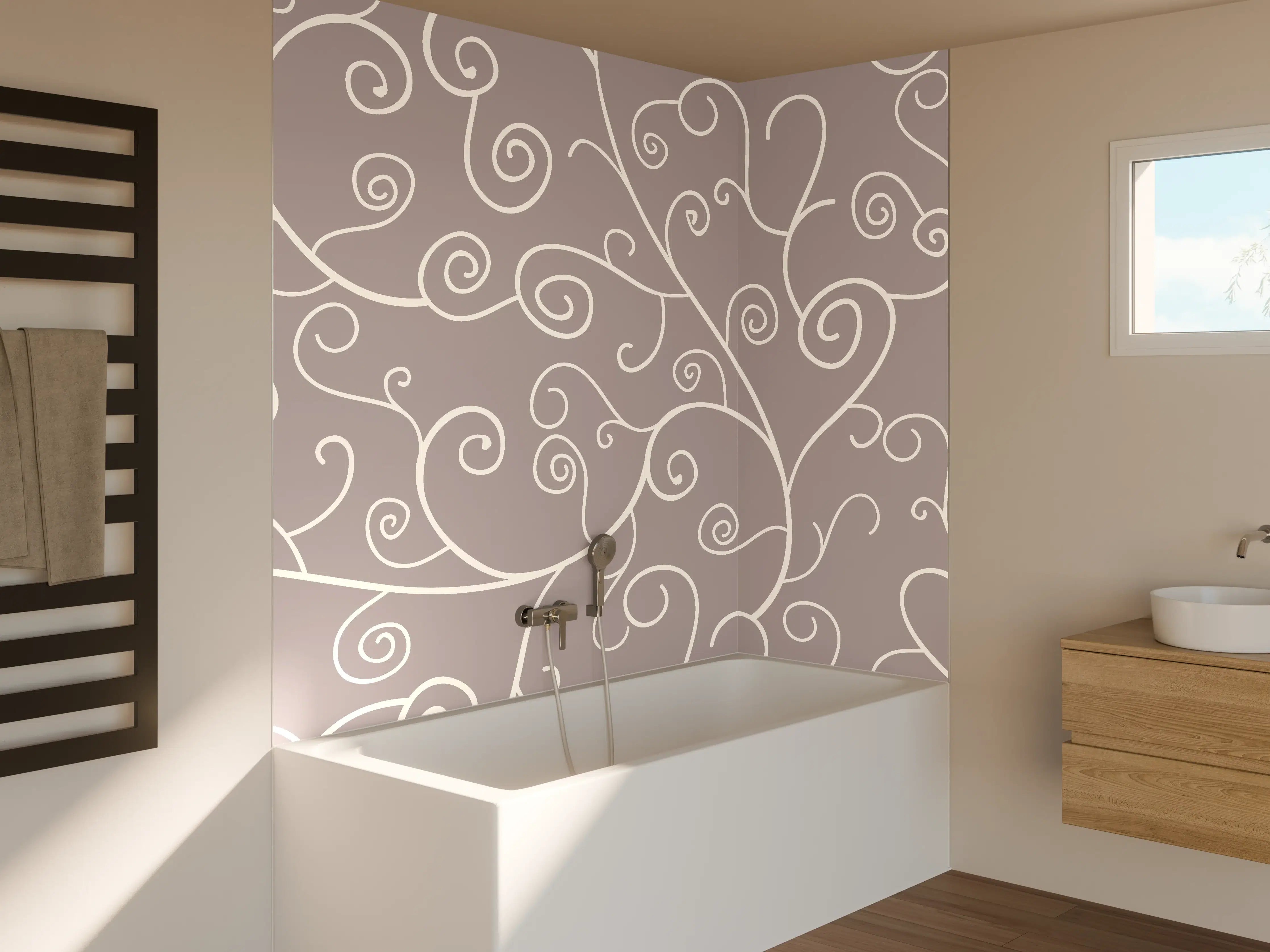 Badewannen-Rückwand - Elegantes Grau-Weiß Swirl Muster