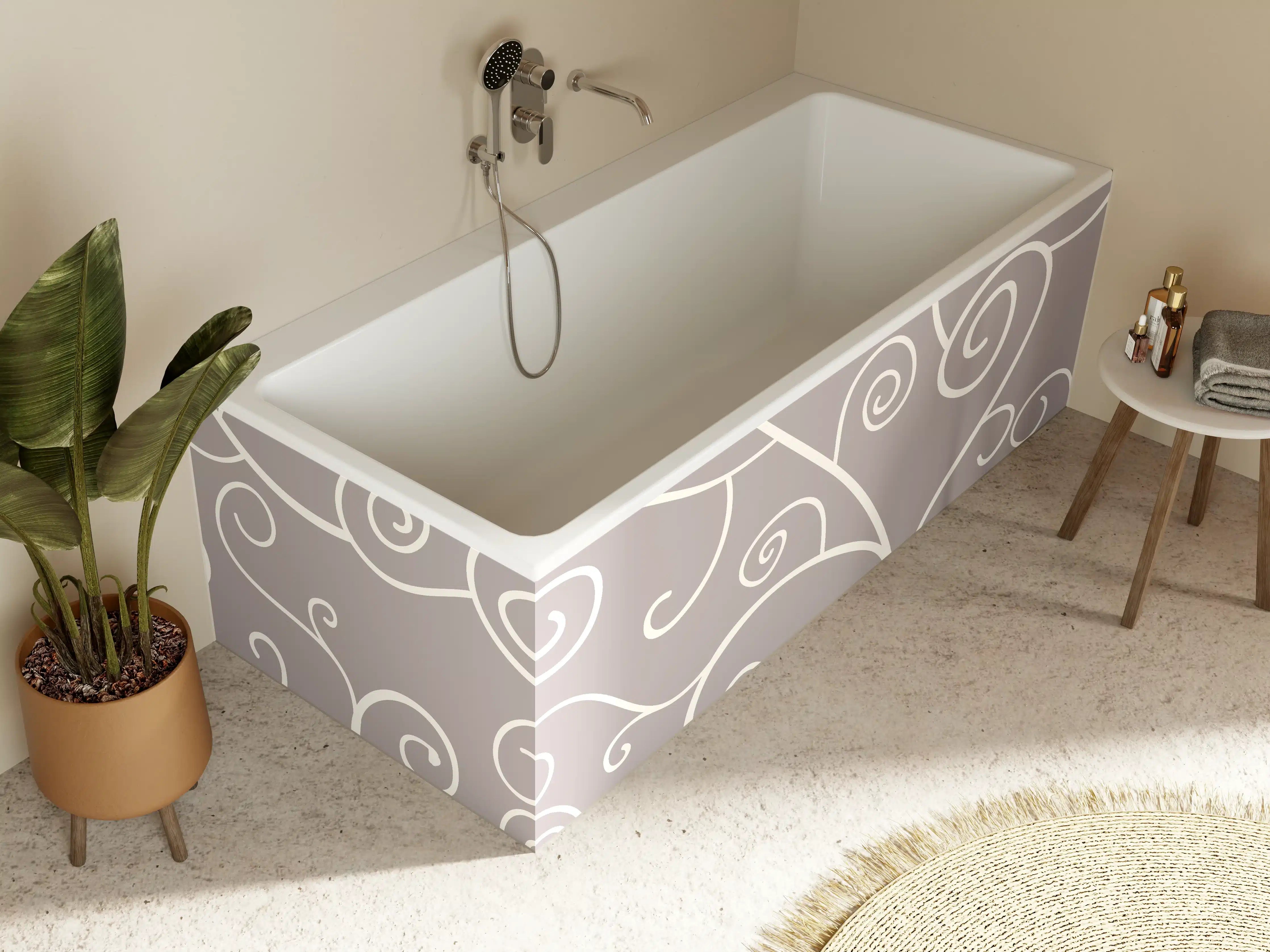 Badewannen-Rückwand - Elegantes Grau-Weiß Swirl Muster