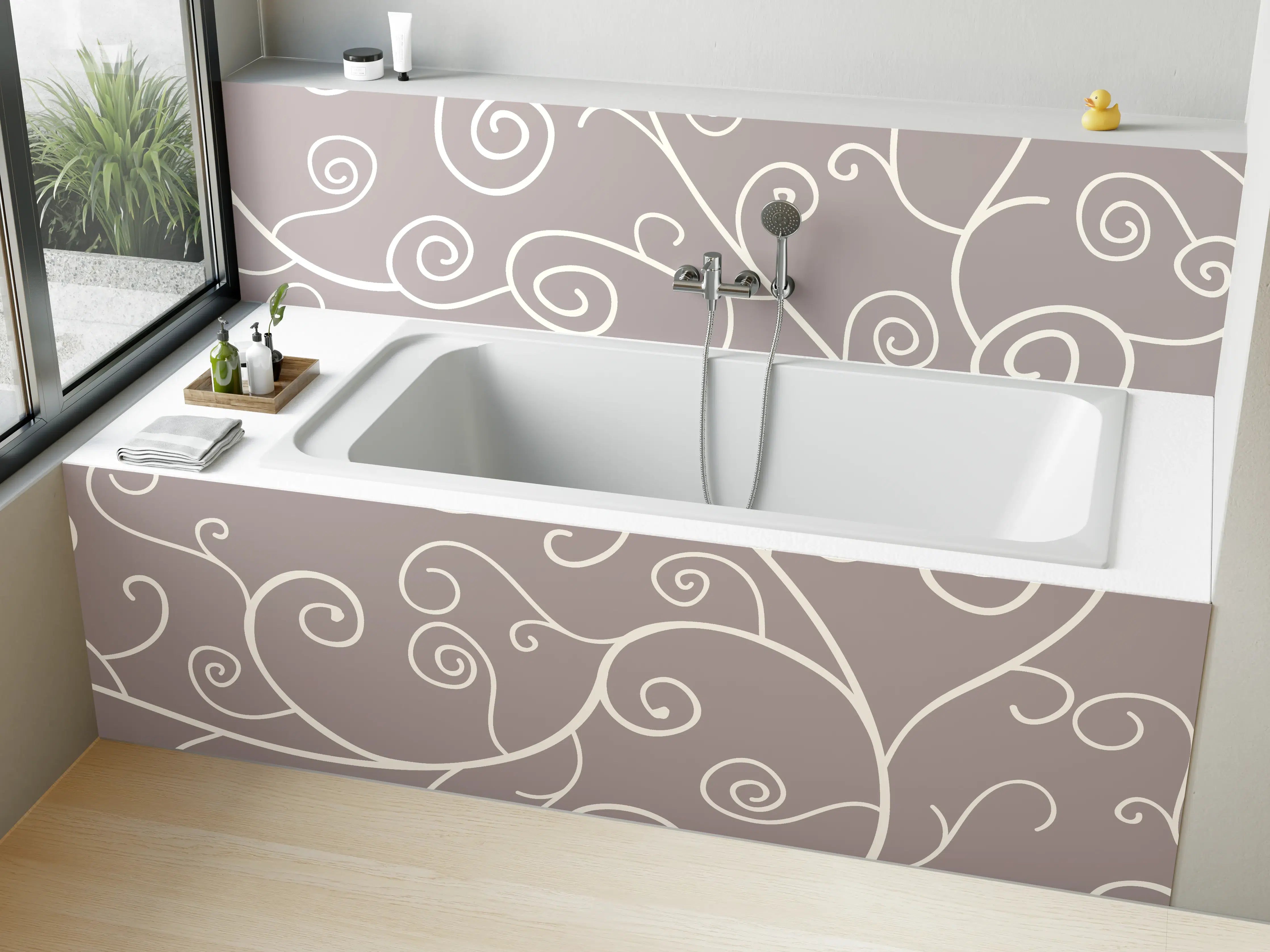 Badewannen-Rückwand - Elegantes Grau-Weiß Swirl Muster