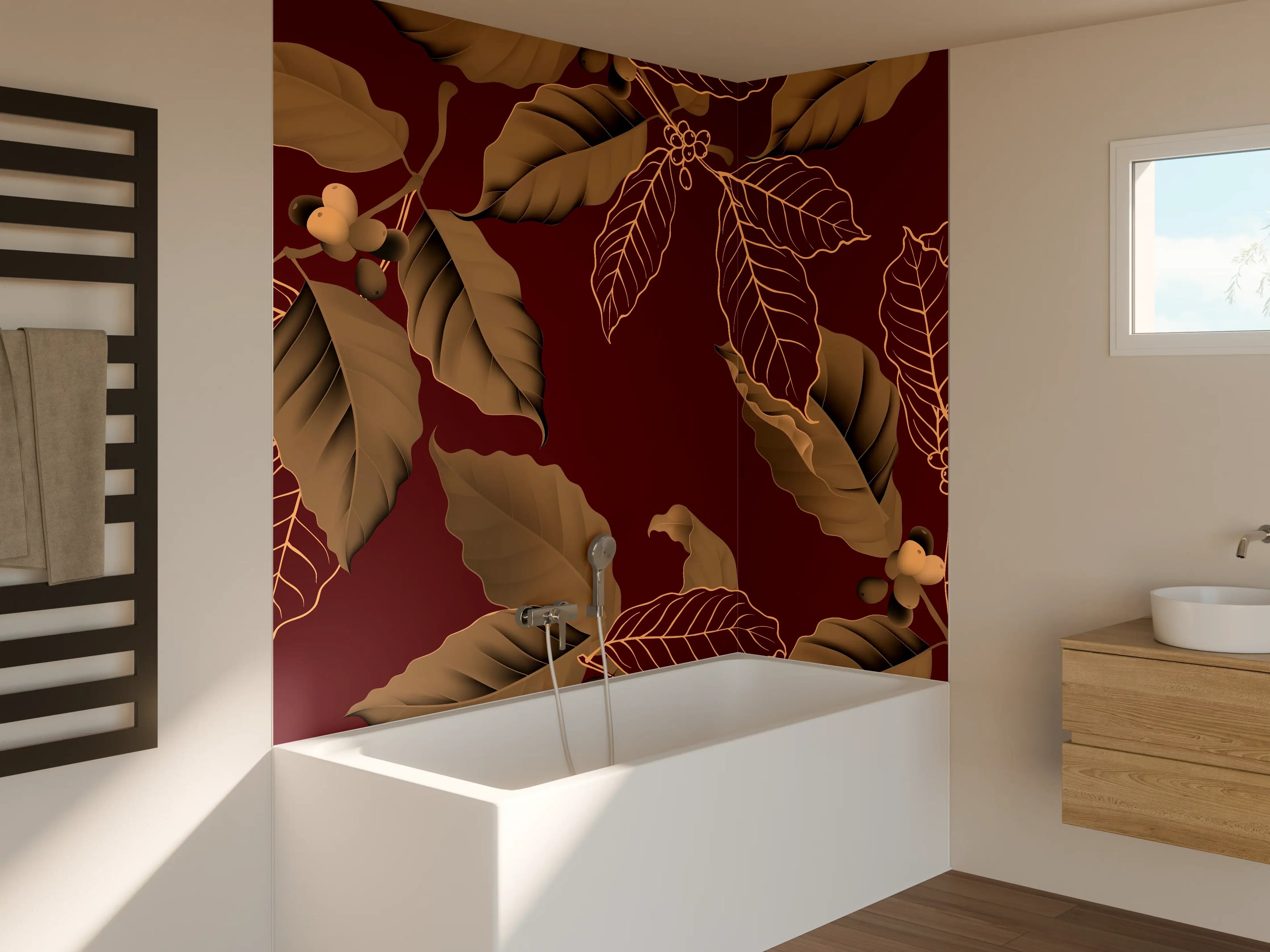 Badewannen-Rückwand - Elegantes Kaffee-Pflanzen-Muster