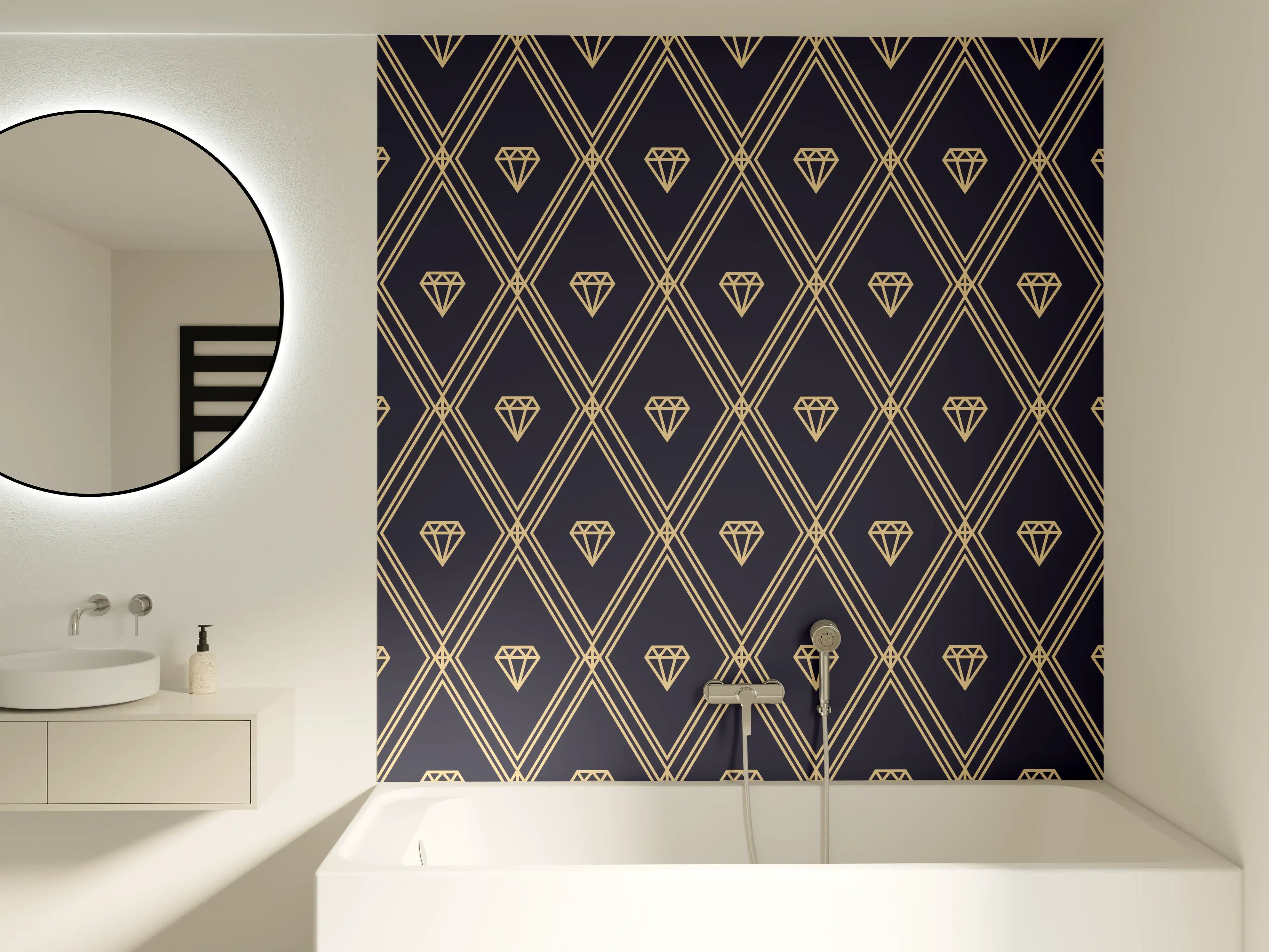 Badewannen-Rückwand - Elegantes Marine-Muster