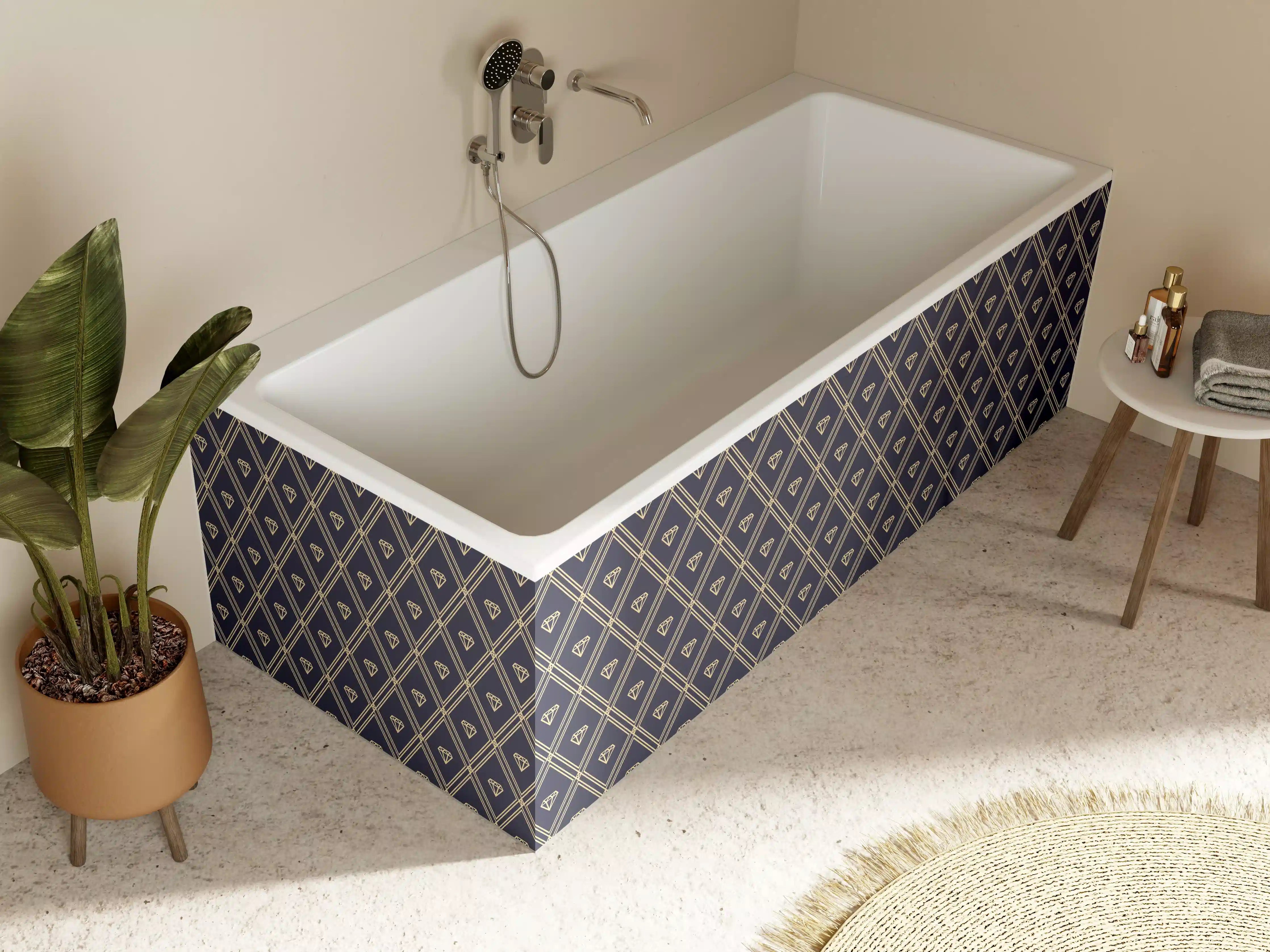 Badewannen-Rückwand - Elegantes Marine-Muster