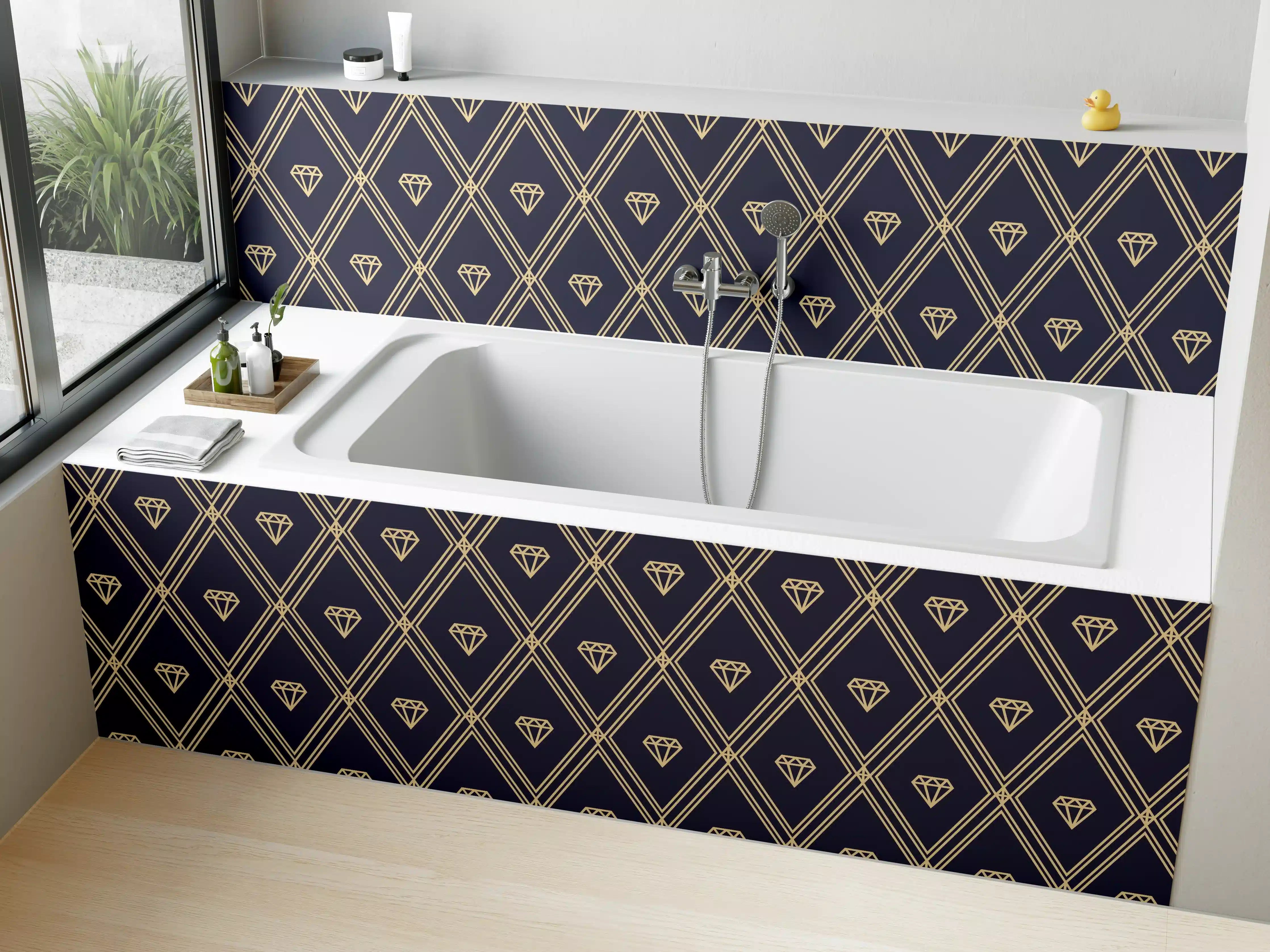 Badewannen-Rückwand - Elegantes Marine-Muster