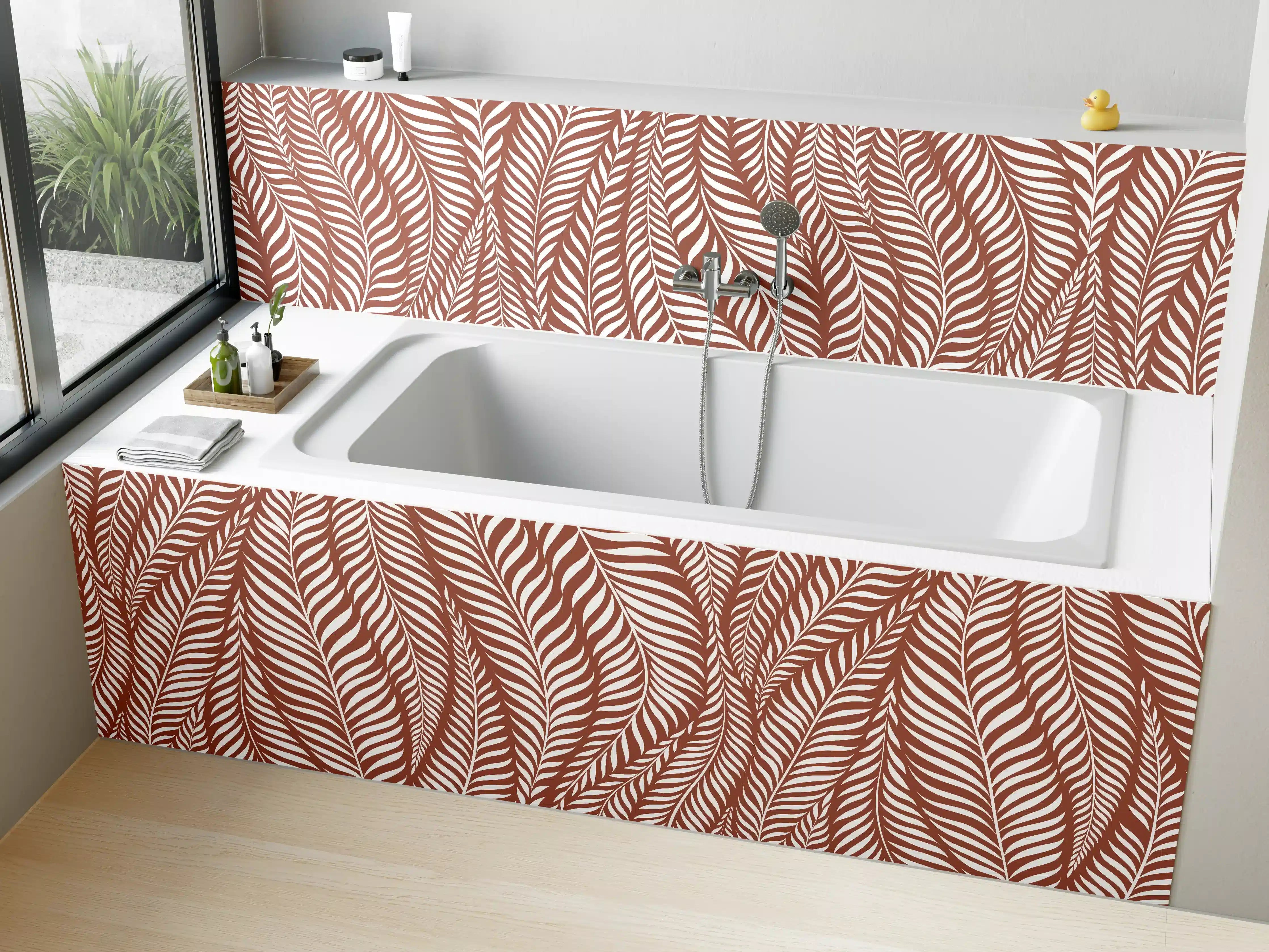 Badewannen-Rückwand - Elegantes Muster in warmen Braun- und Orangetönen