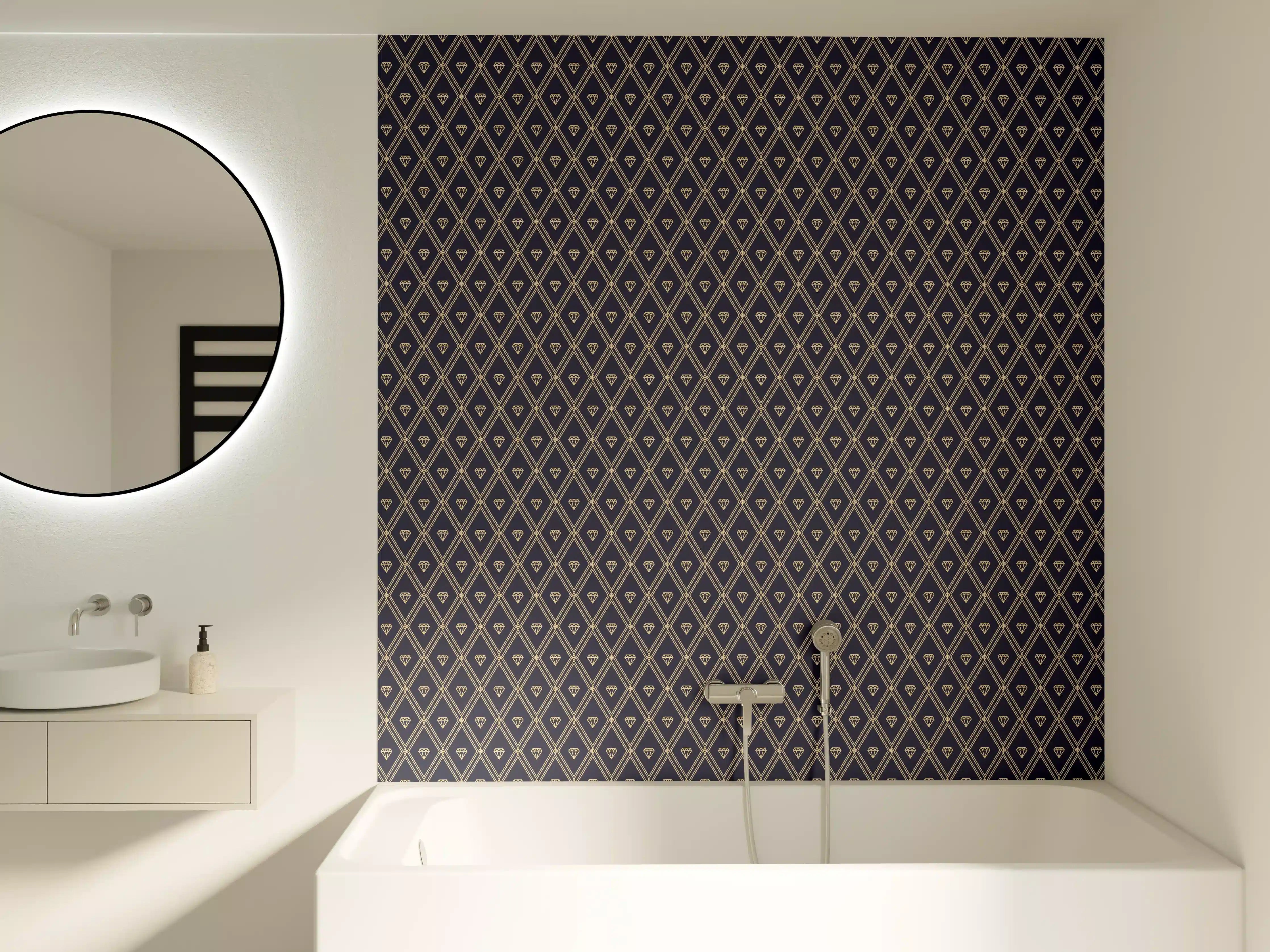 Badewannen-Rückwand - Elegantes Rauten-Muster Dunkelblau