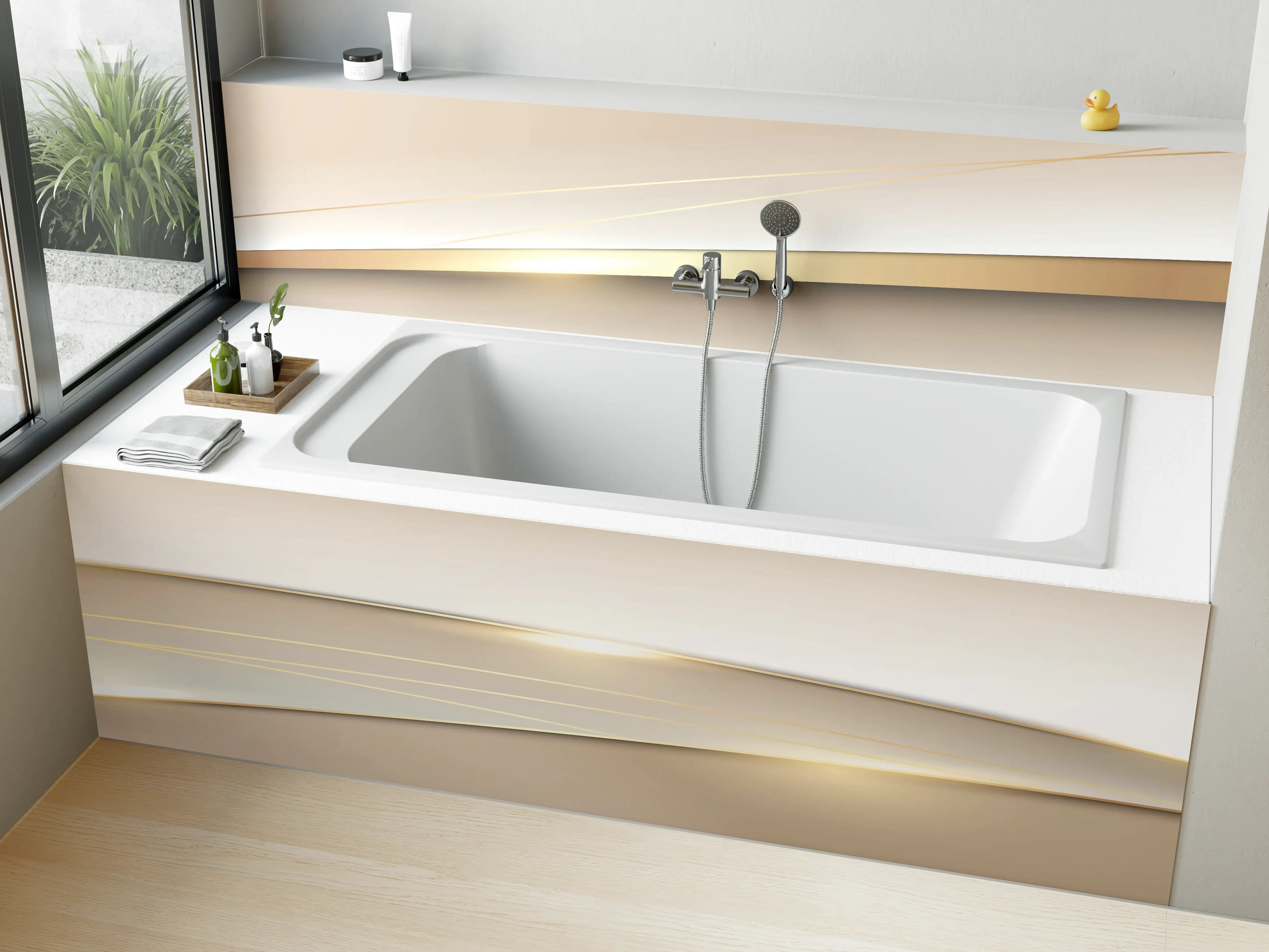 Badewannen-Rückwand - Elegantes Weiß Gold Design