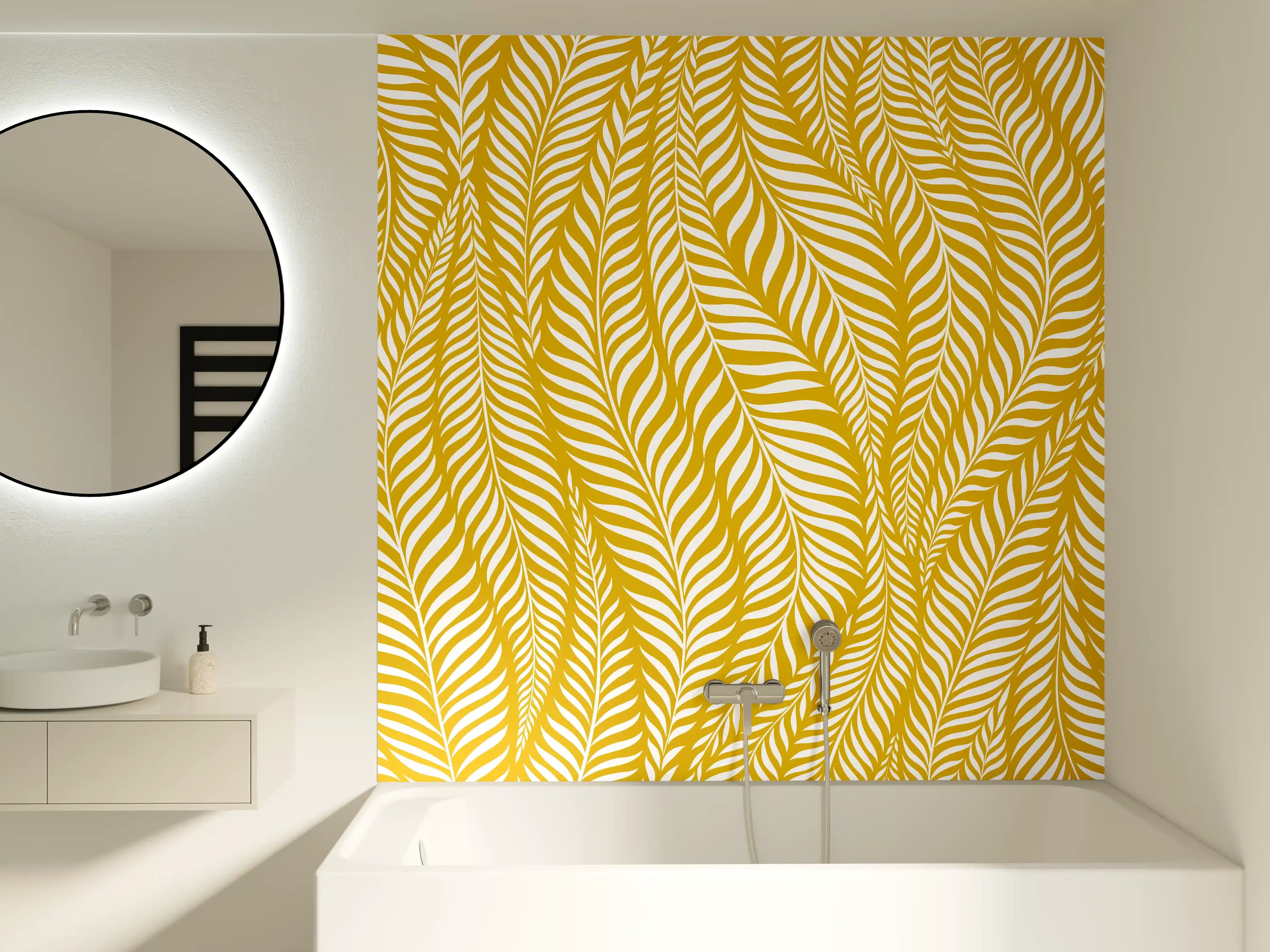 Badewannen-Rückwand - Elegantes goldenes Blattmuster