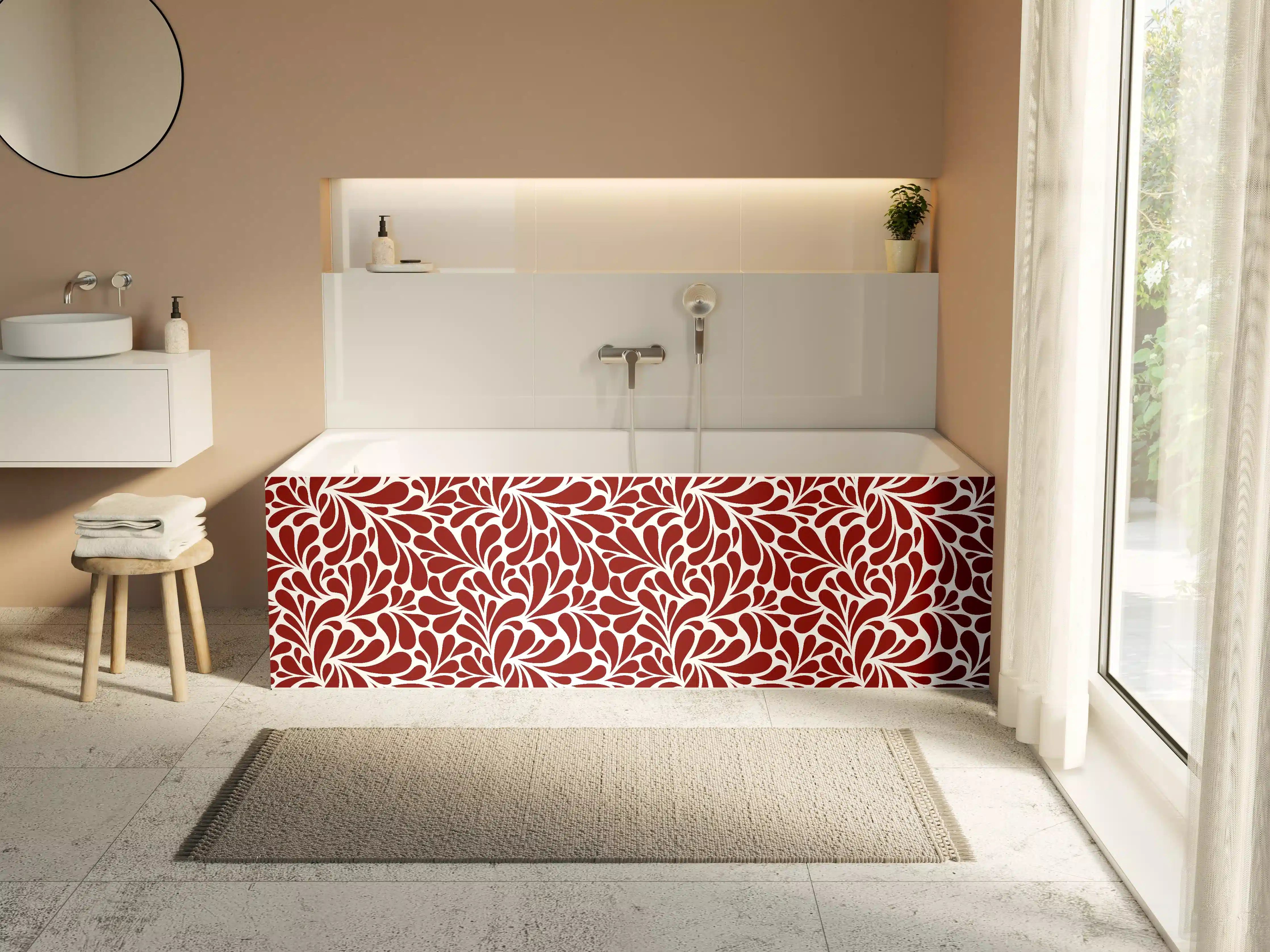 Badewannen-Rückwand - Elegantes rotes Blumenmuster