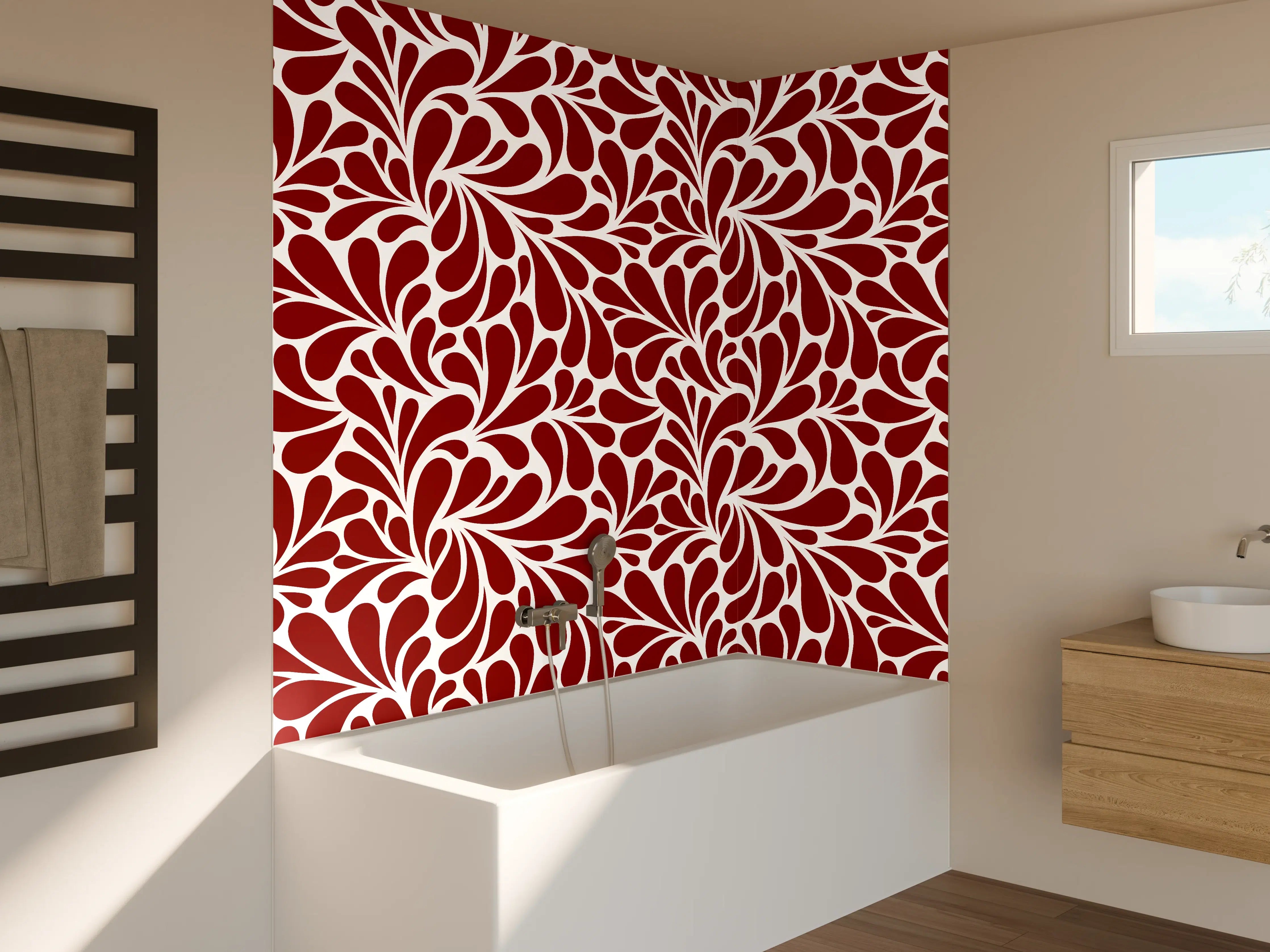 Badewannen-Rückwand - Elegantes rotes Blumenmuster