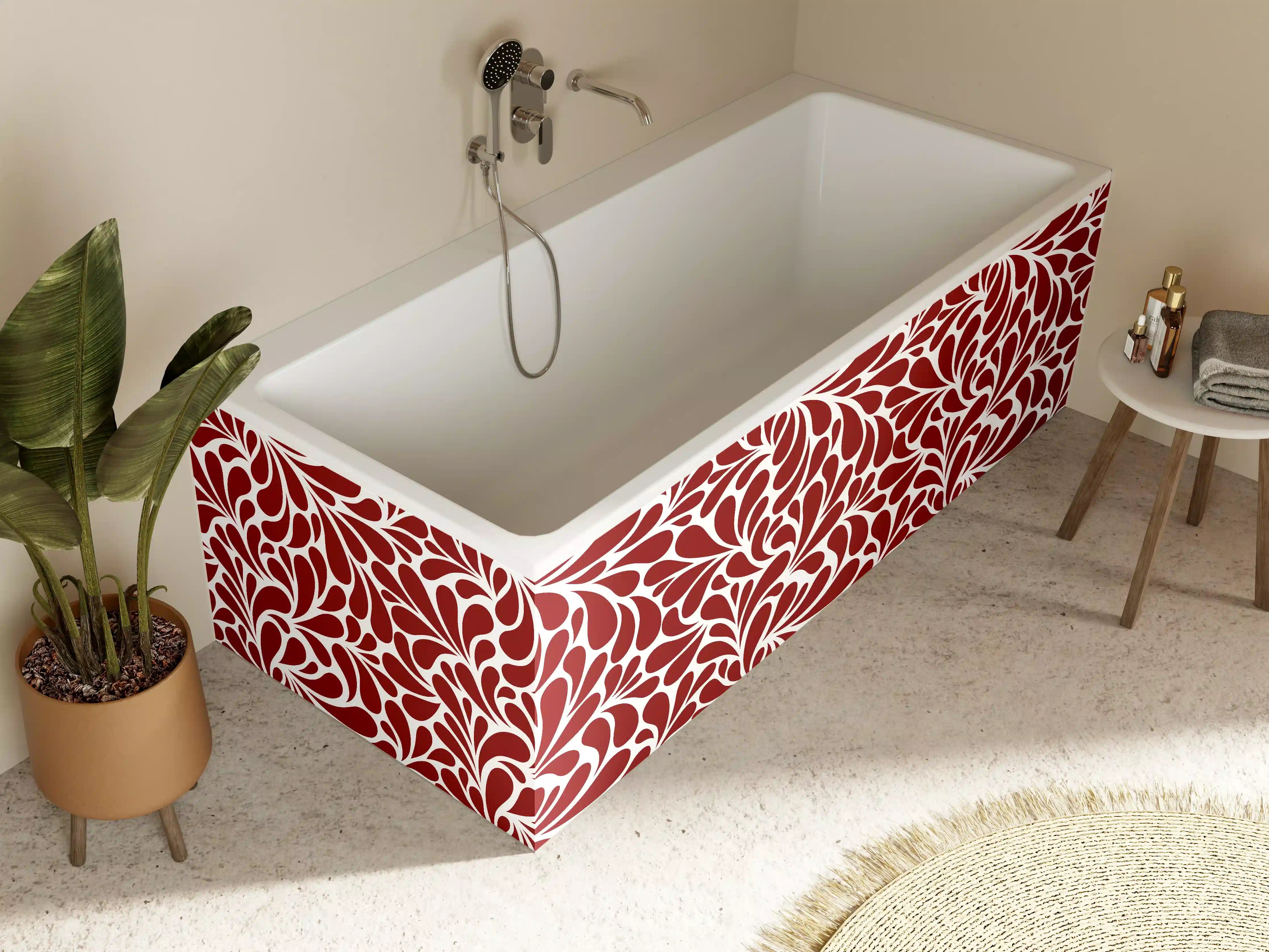 Badewannen-Rückwand - Elegantes rotes Blumenmuster