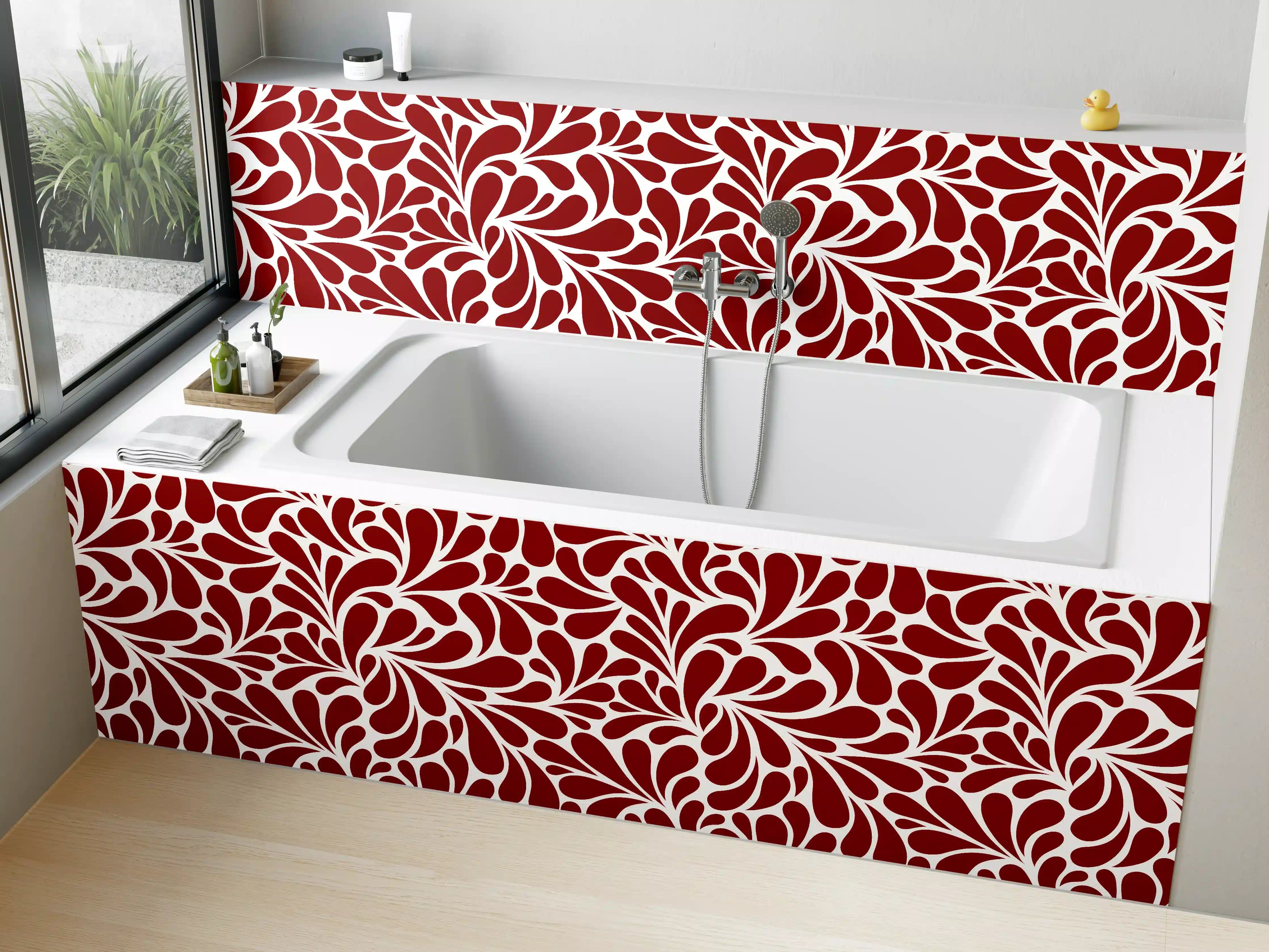 Badewannen-Rückwand - Elegantes rotes Blumenmuster
