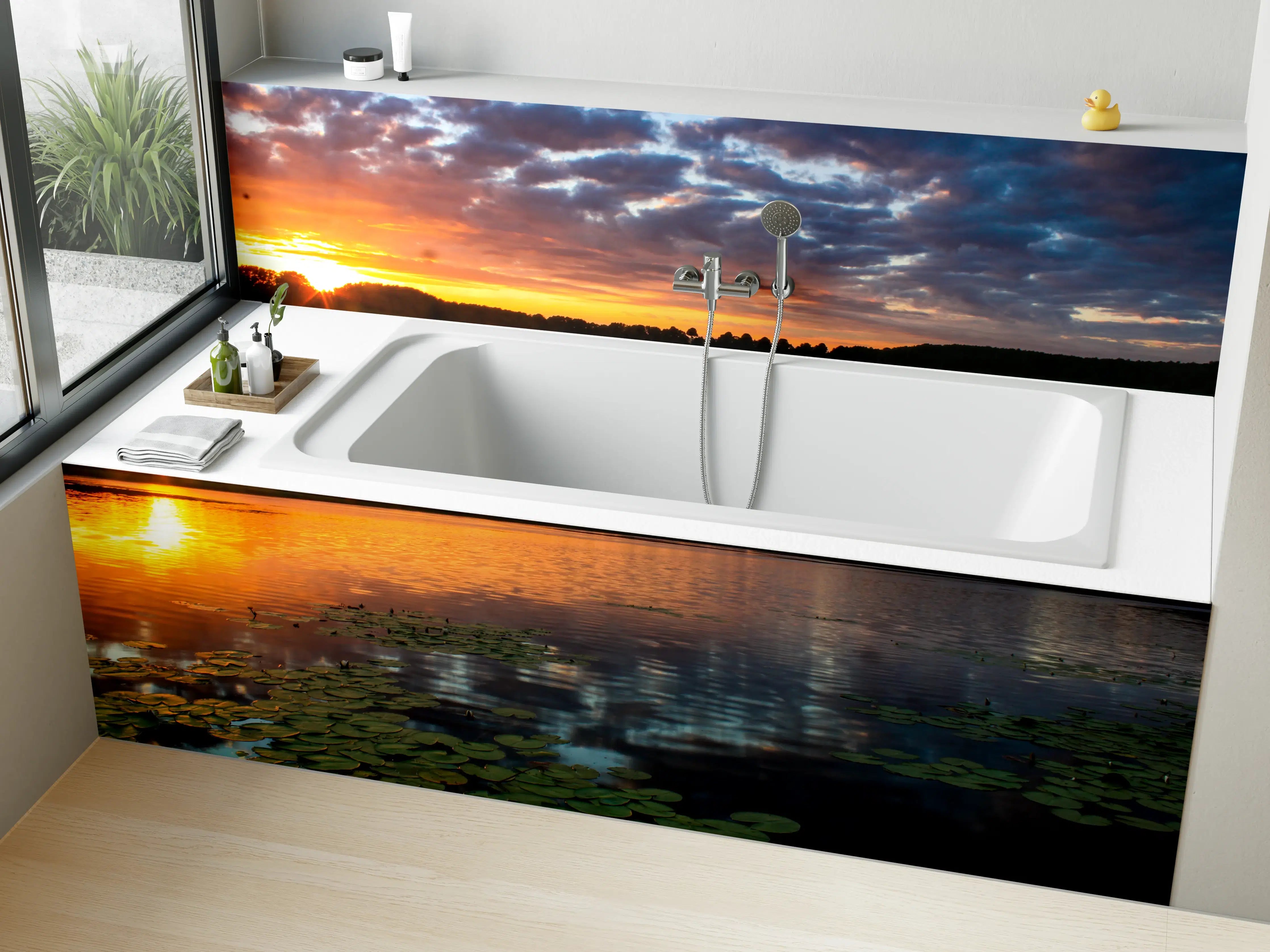 Badewannen-Rückwand - Epischer Sonnenuntergang über See