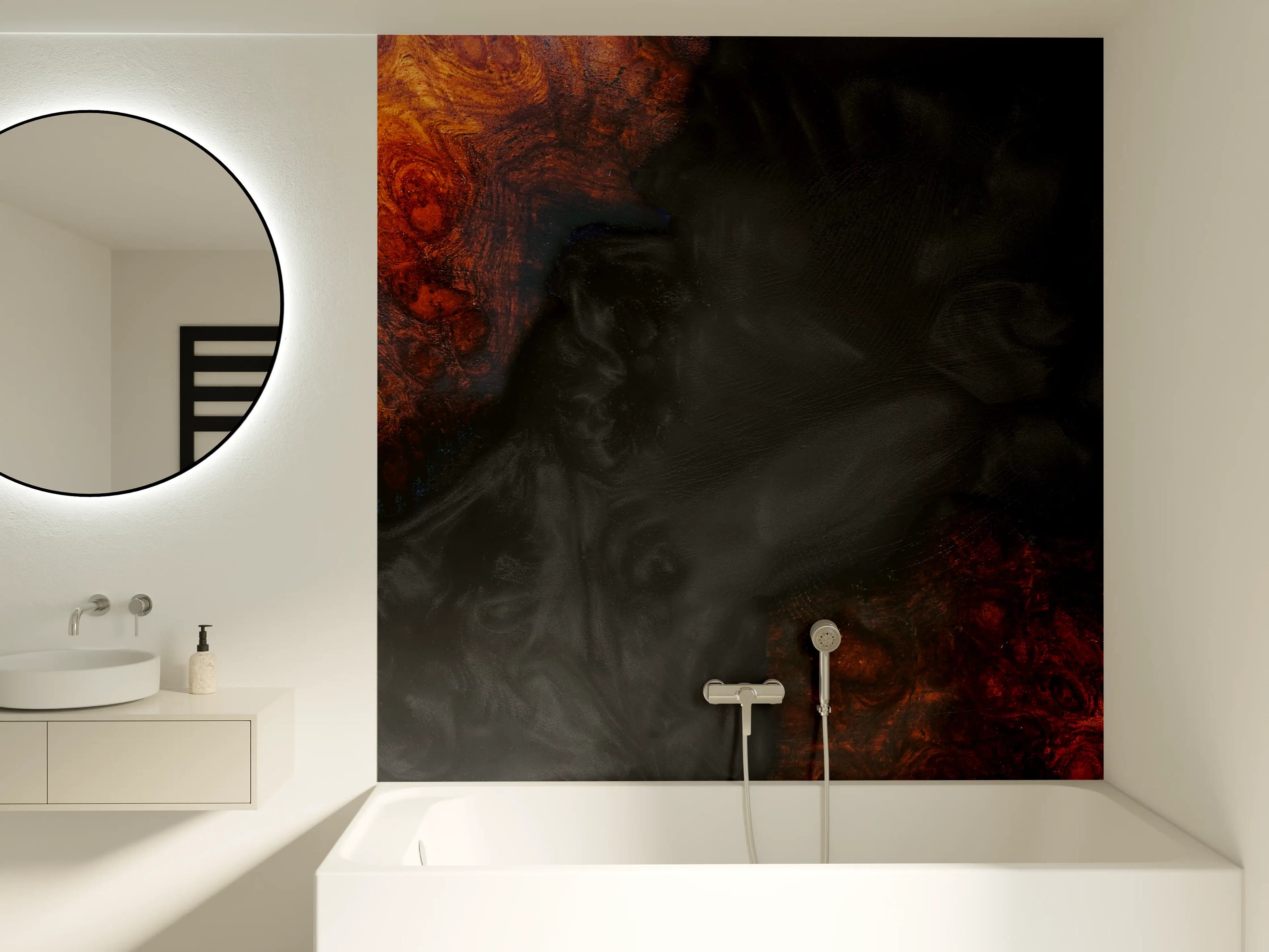 Badewannen-Rückwand - Epoxidharz Maserholz Struktur