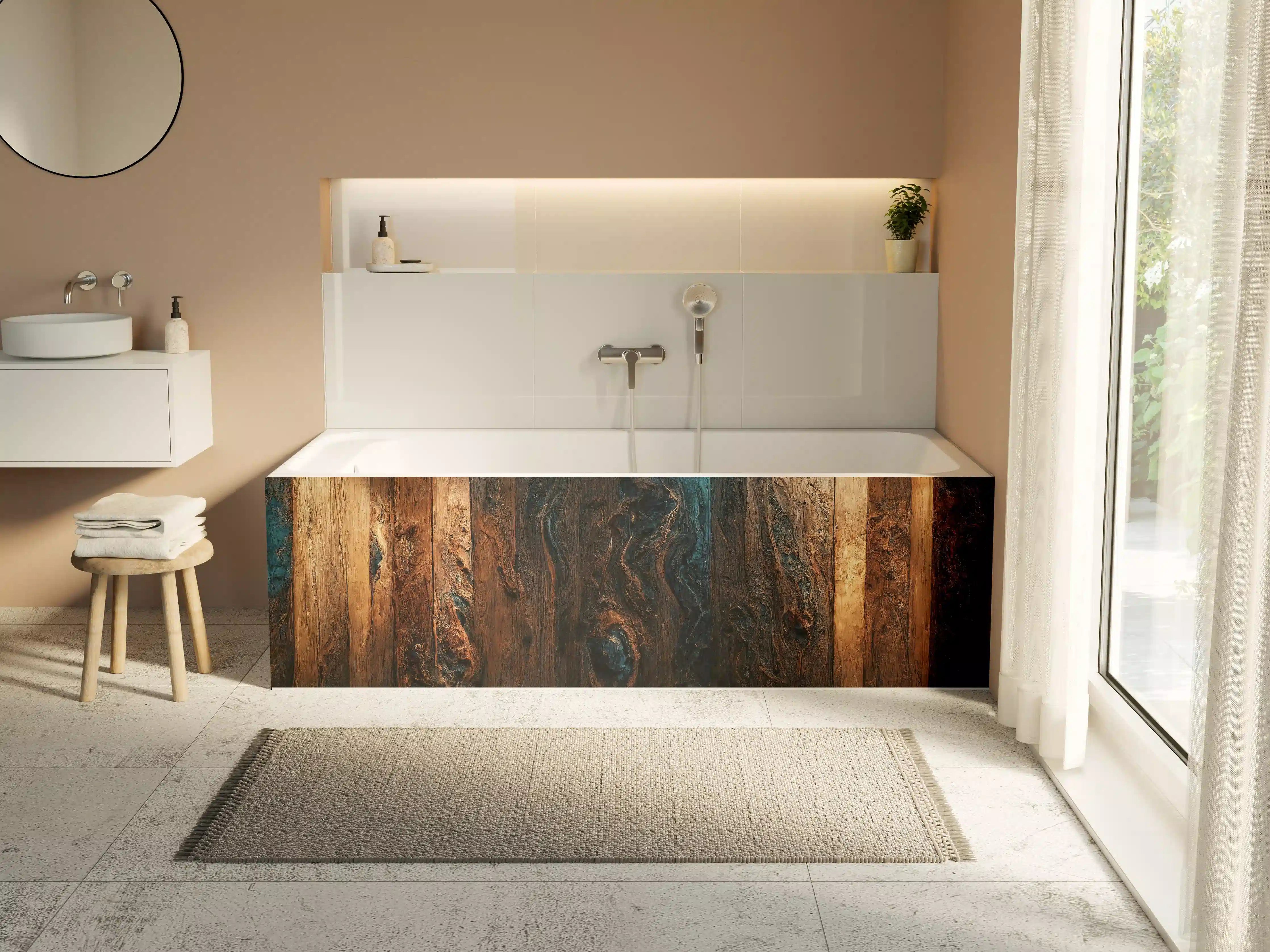 Badewannen-Rückwand - Epoxy-Holztisch mit Blaueffekt
