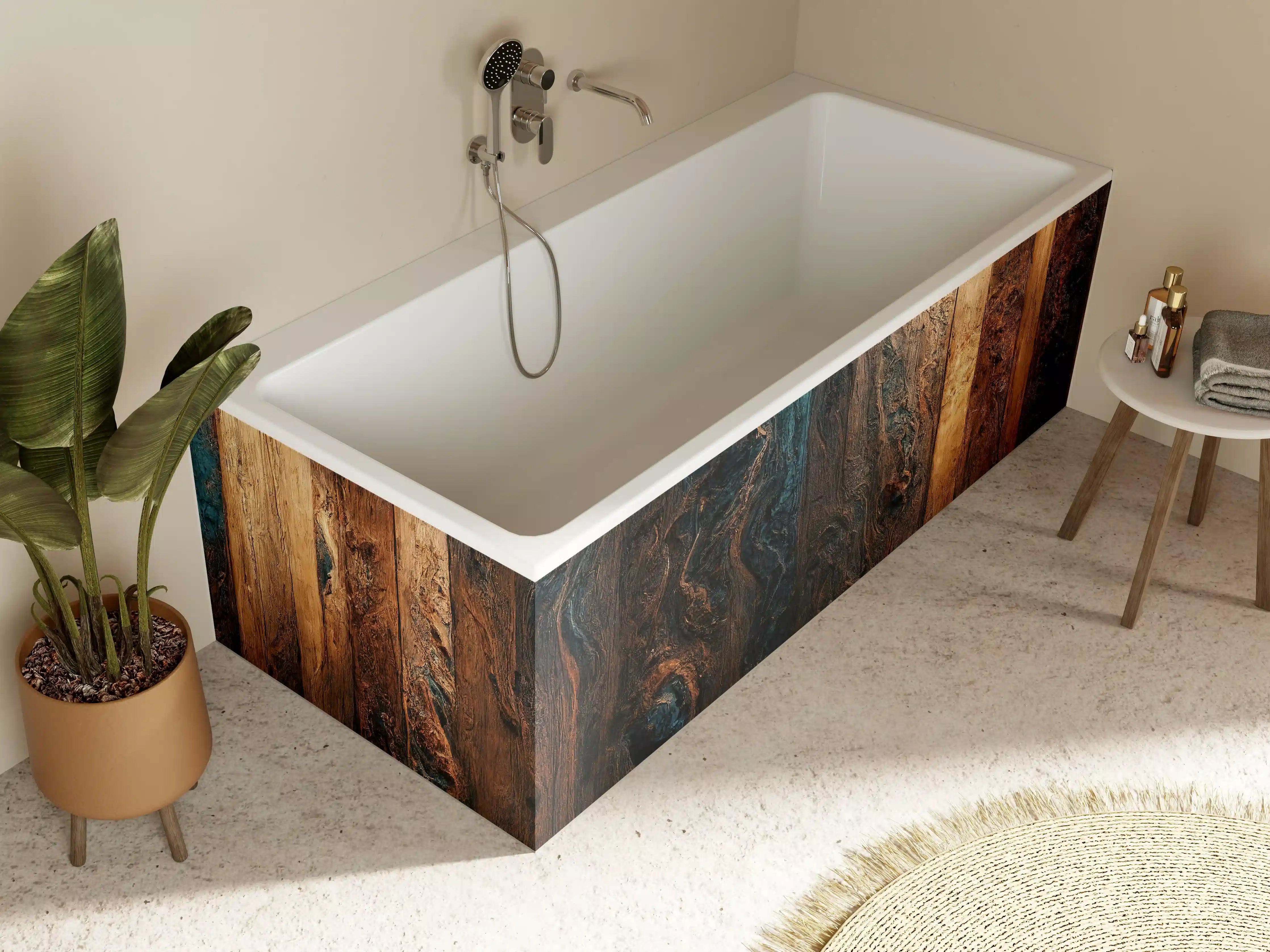 Badewannen-Rückwand - Epoxy-Holztisch mit Blaueffekt