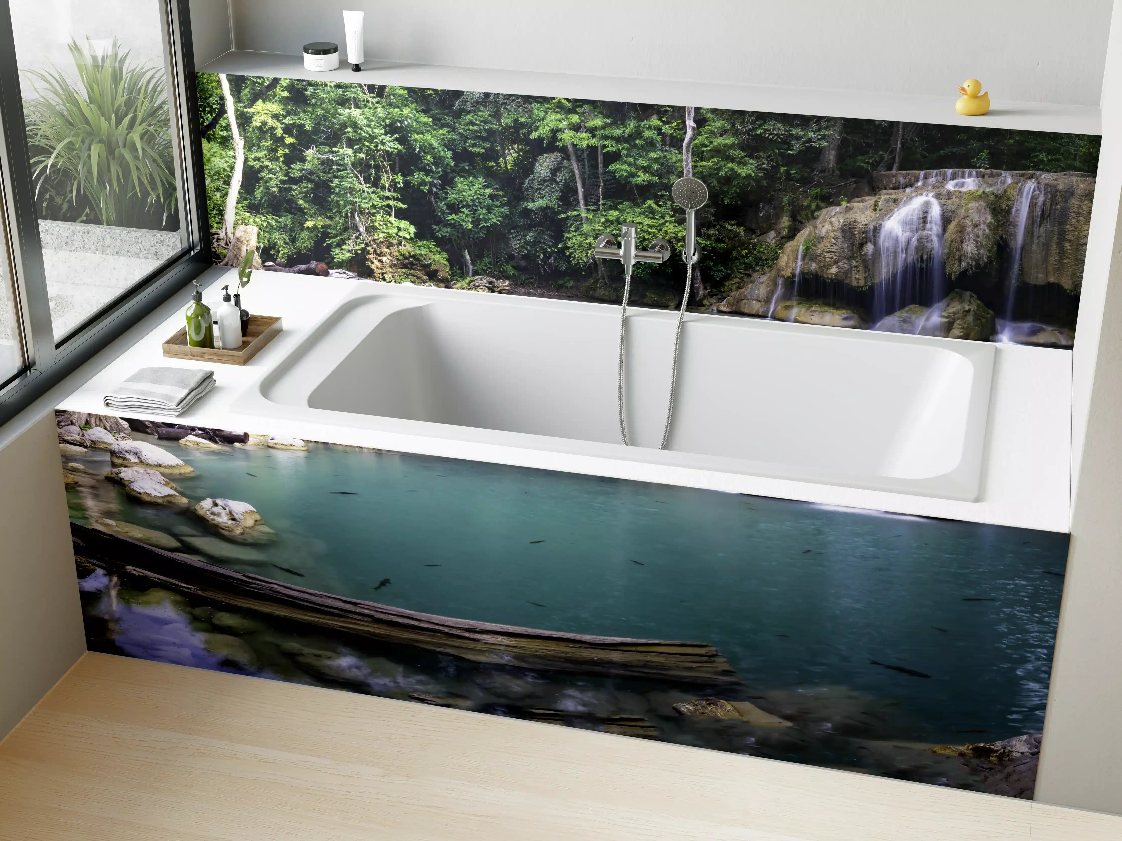 Badewannen-Rückwand - Erawan-Wasserfall im tropischen Dschungel Surrou