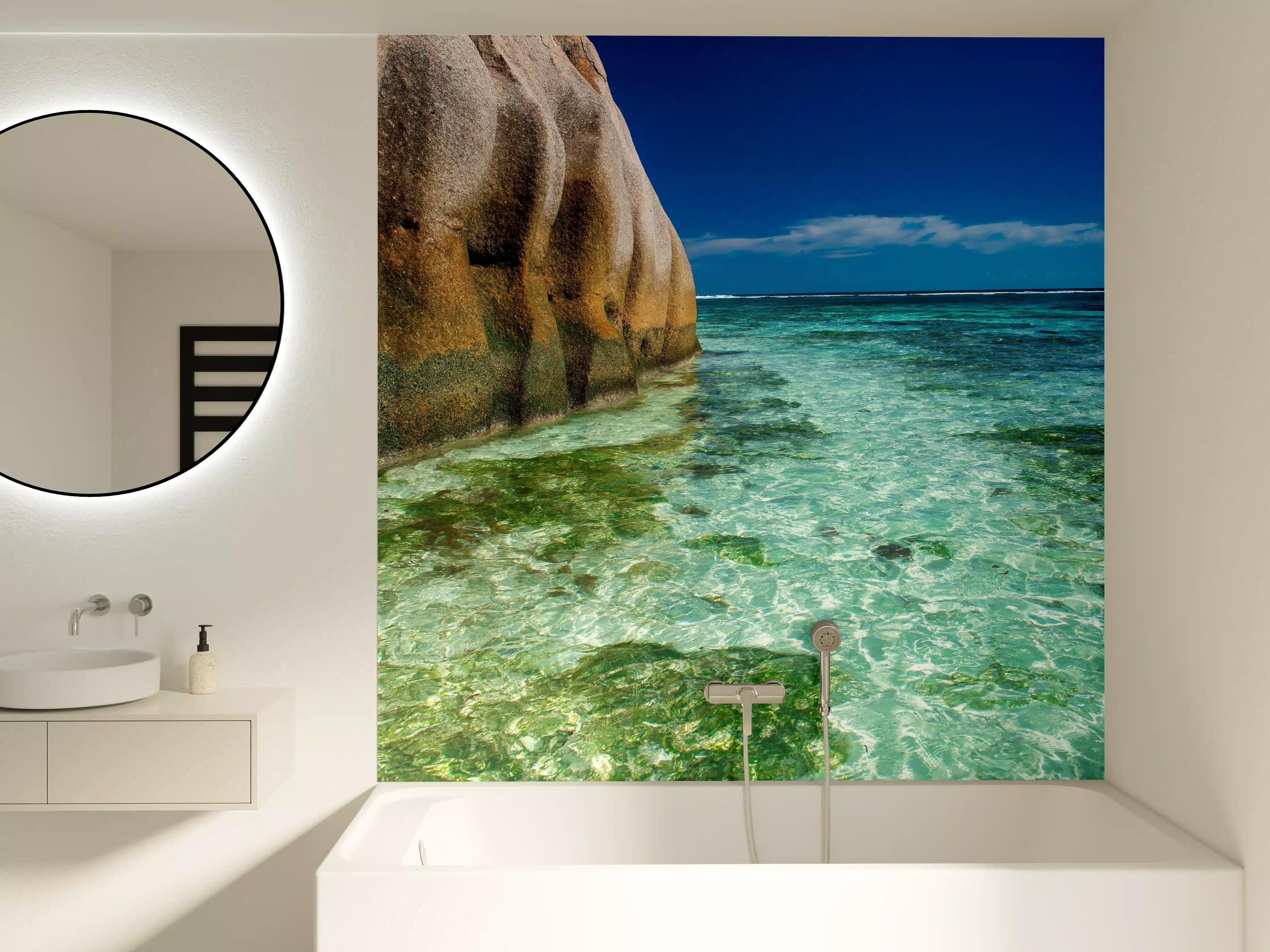 Badewannen-Rückwand - Erstaunliche Felsen am Strand Source d'Argent