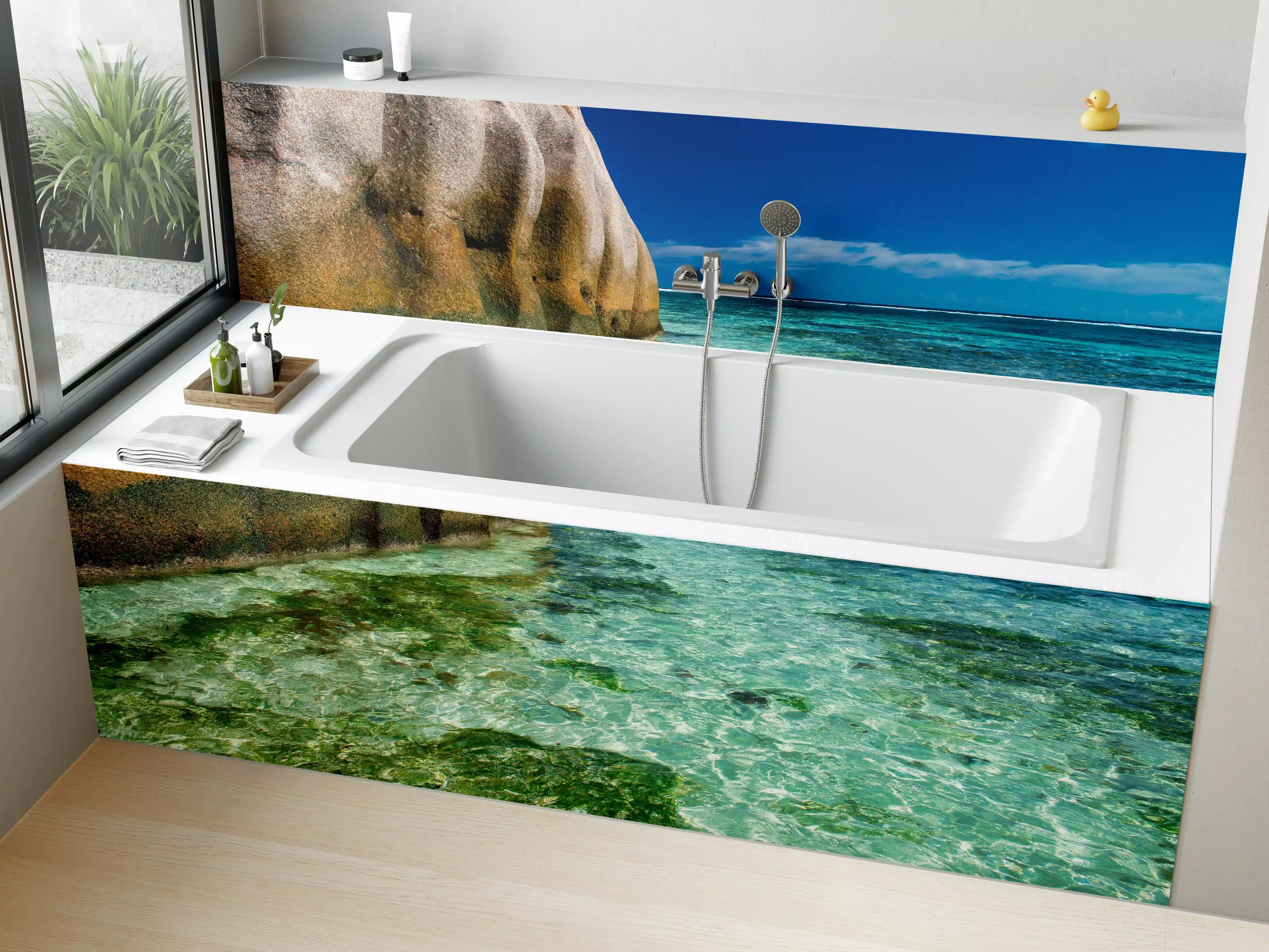 Badewannen-Rückwand - Erstaunliche Felsen am Strand Source d'Argent