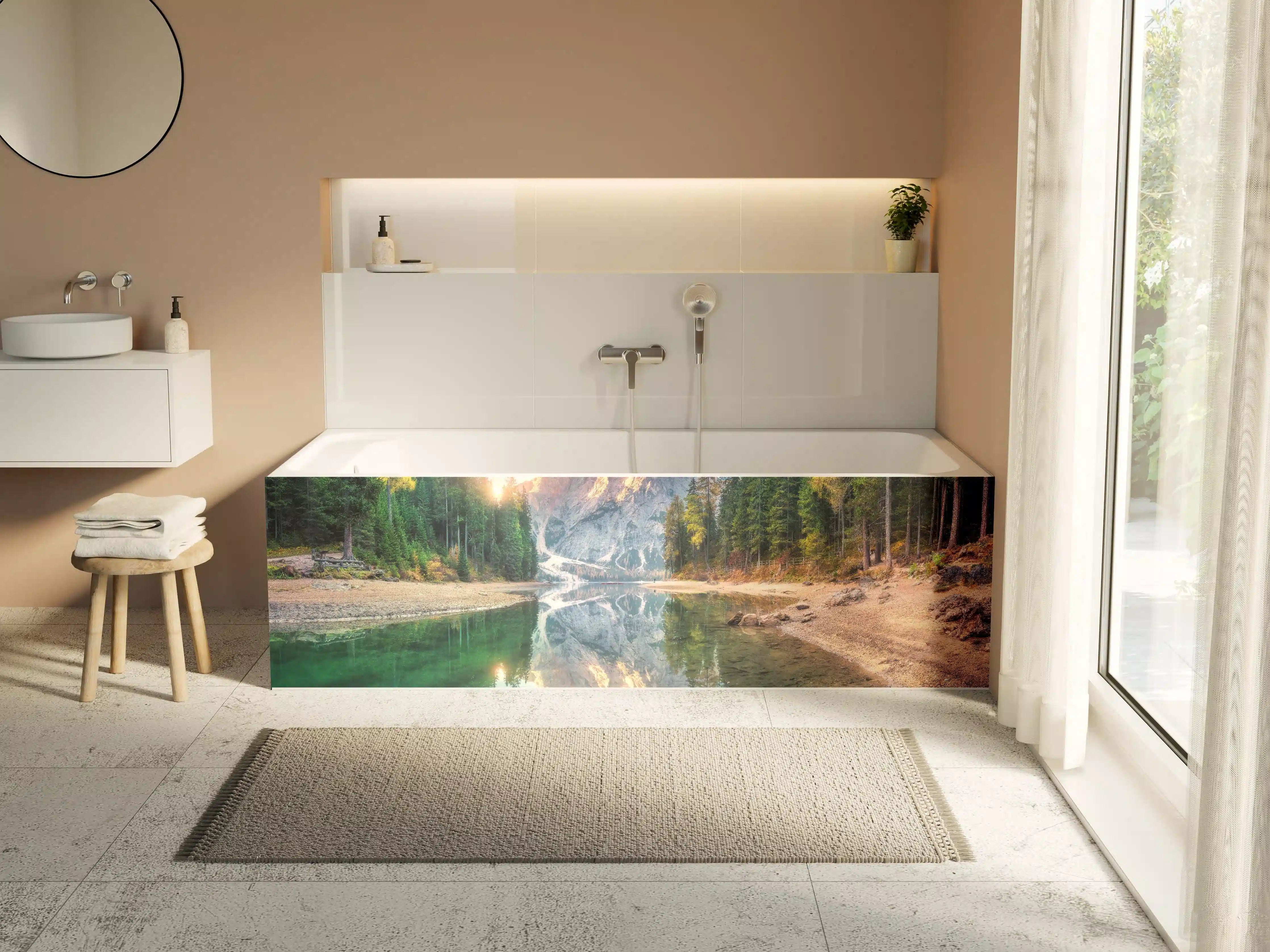 Badewannen-Rückwand - Erstaunlicher Pragser Wildsee bei Sonnenaufgang