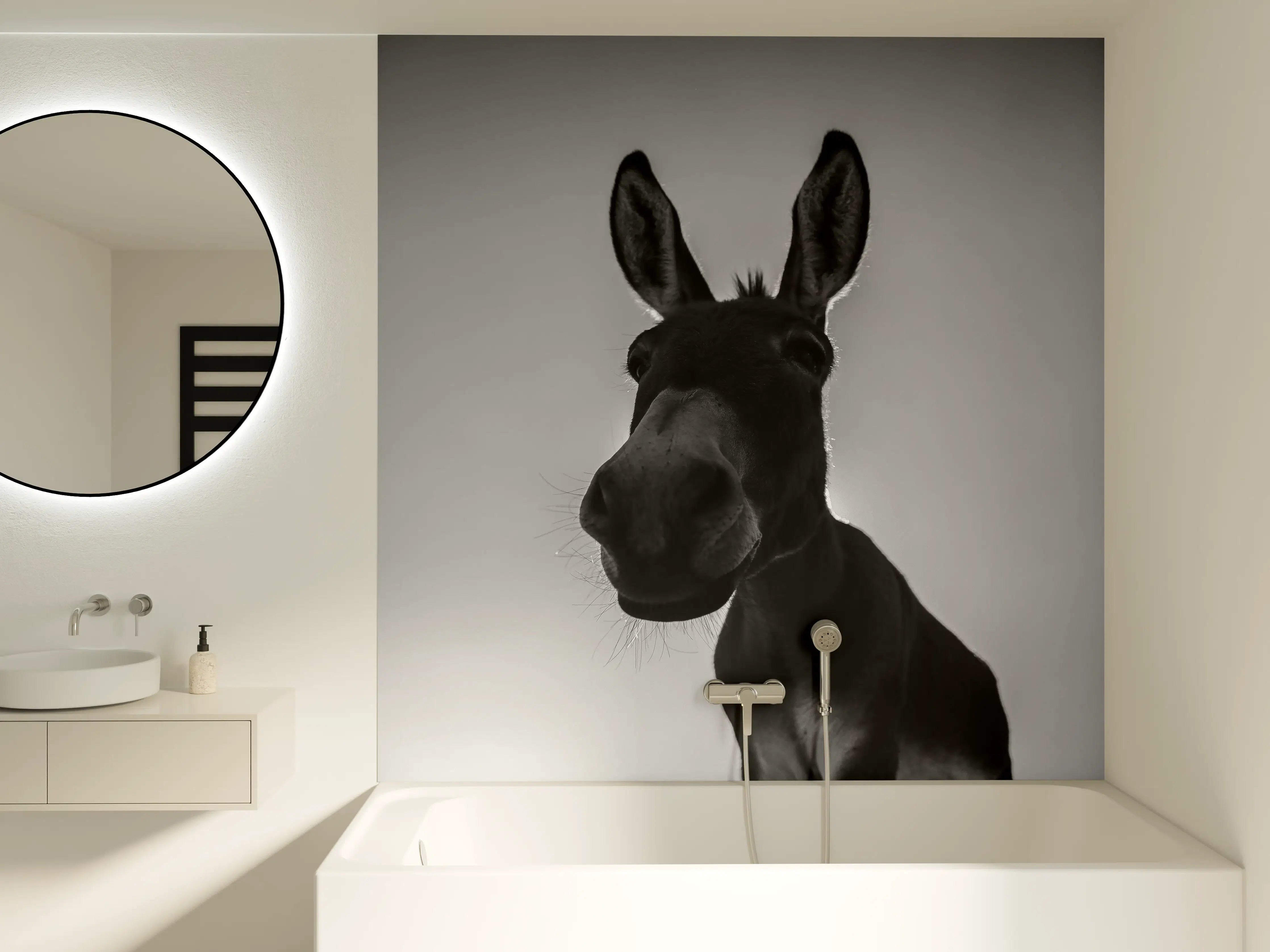 Badewannen-Rückwand - Esel - schwarz-weiß