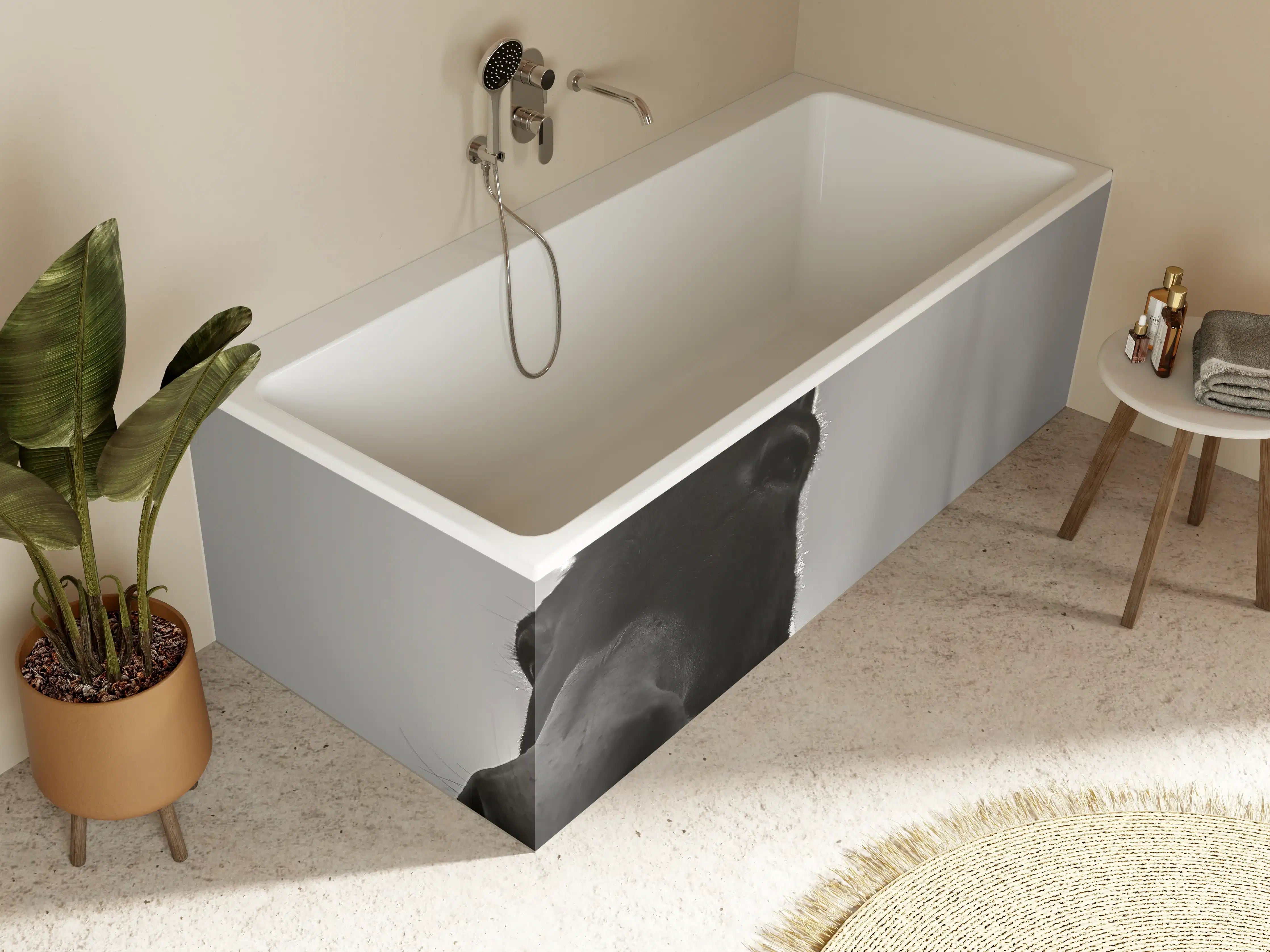 Badewannen-Rückwand - Esel - schwarz-weiß