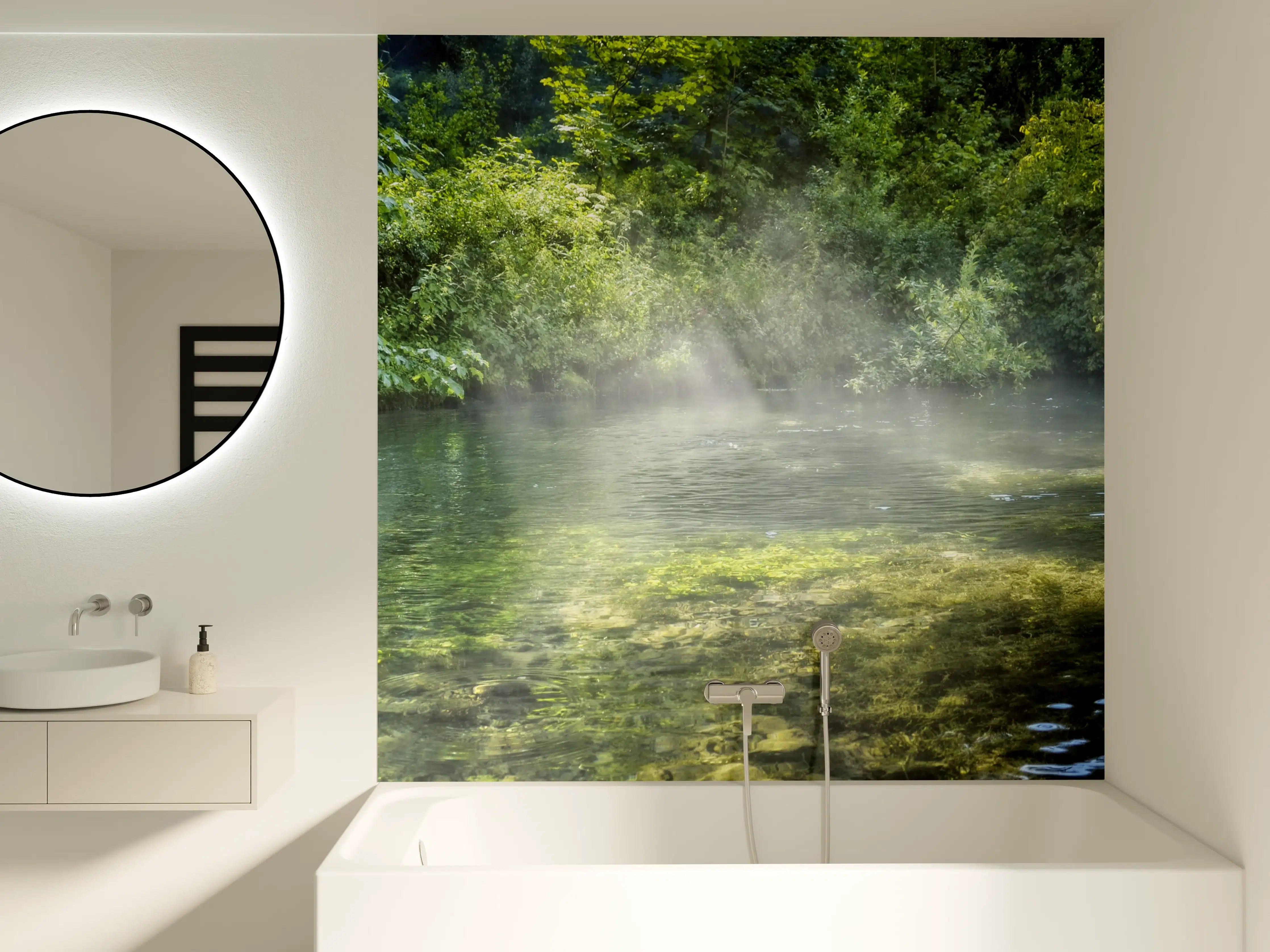 Badewannen-Rückwand - Espegelnder Fluss im Morgengrauen