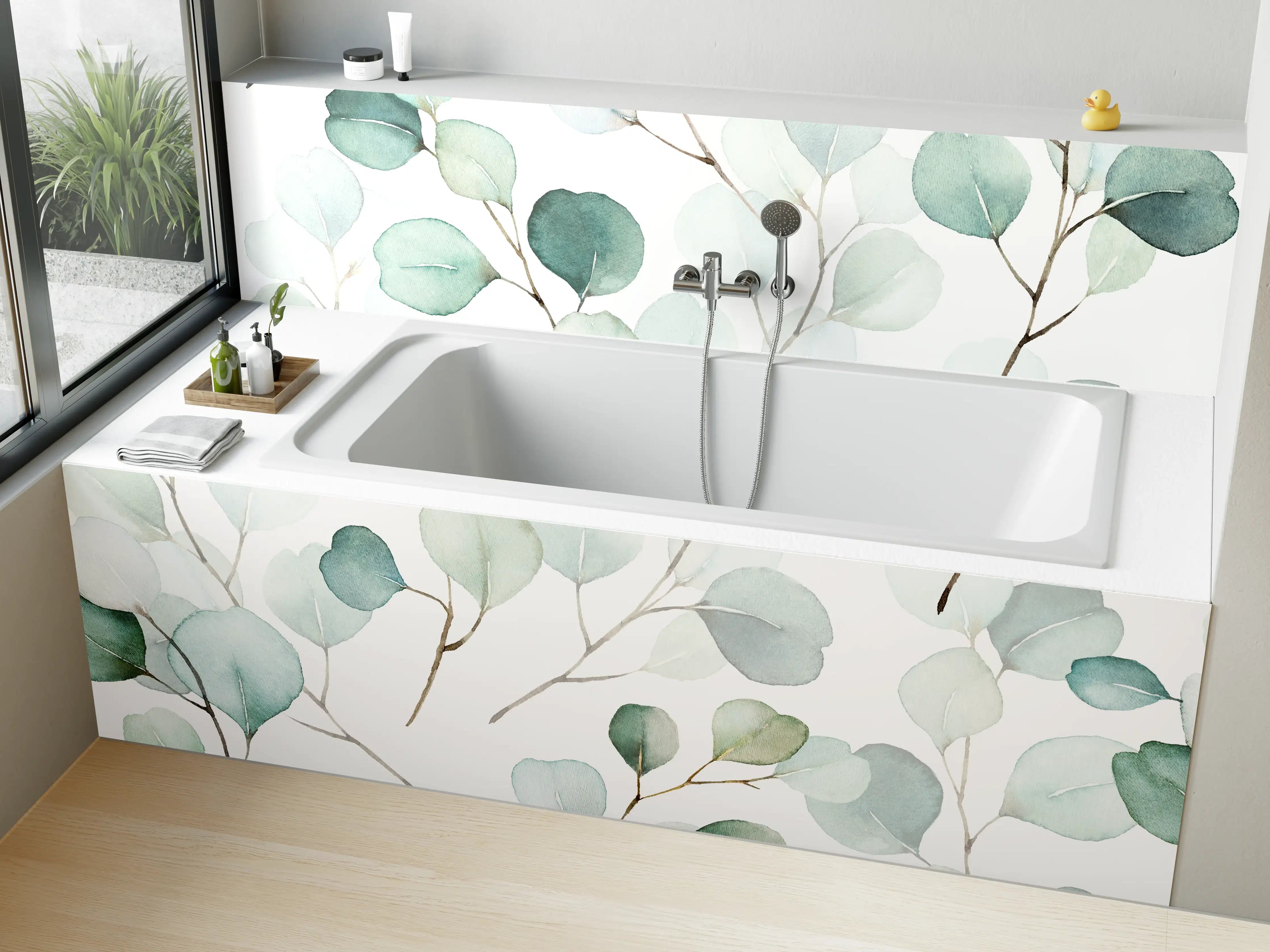 Badewannen-Rückwand - Eukalyptus Aquarell