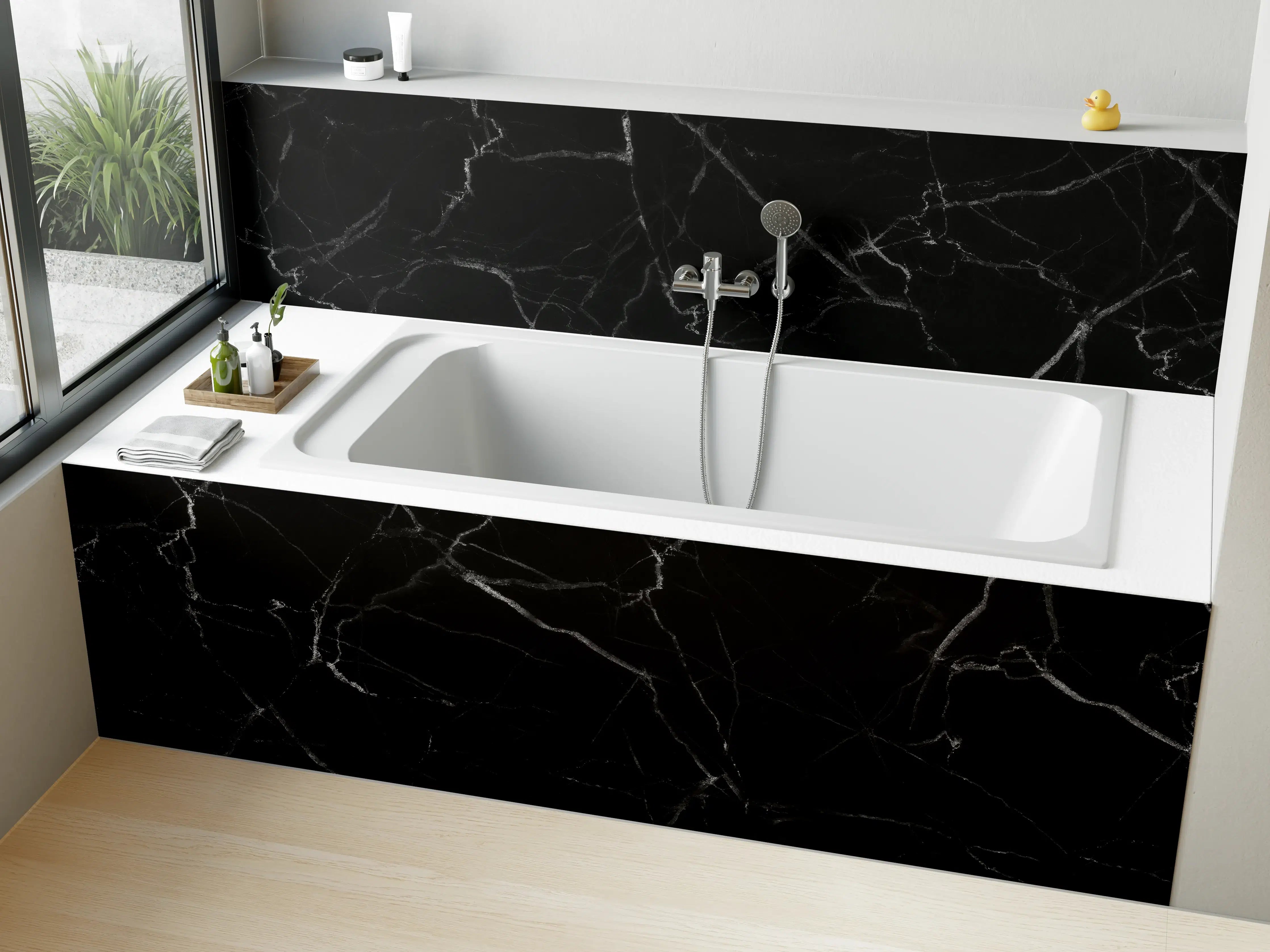 Badewannen-Rückwand - Exklusive schwarze Marmor-Textur