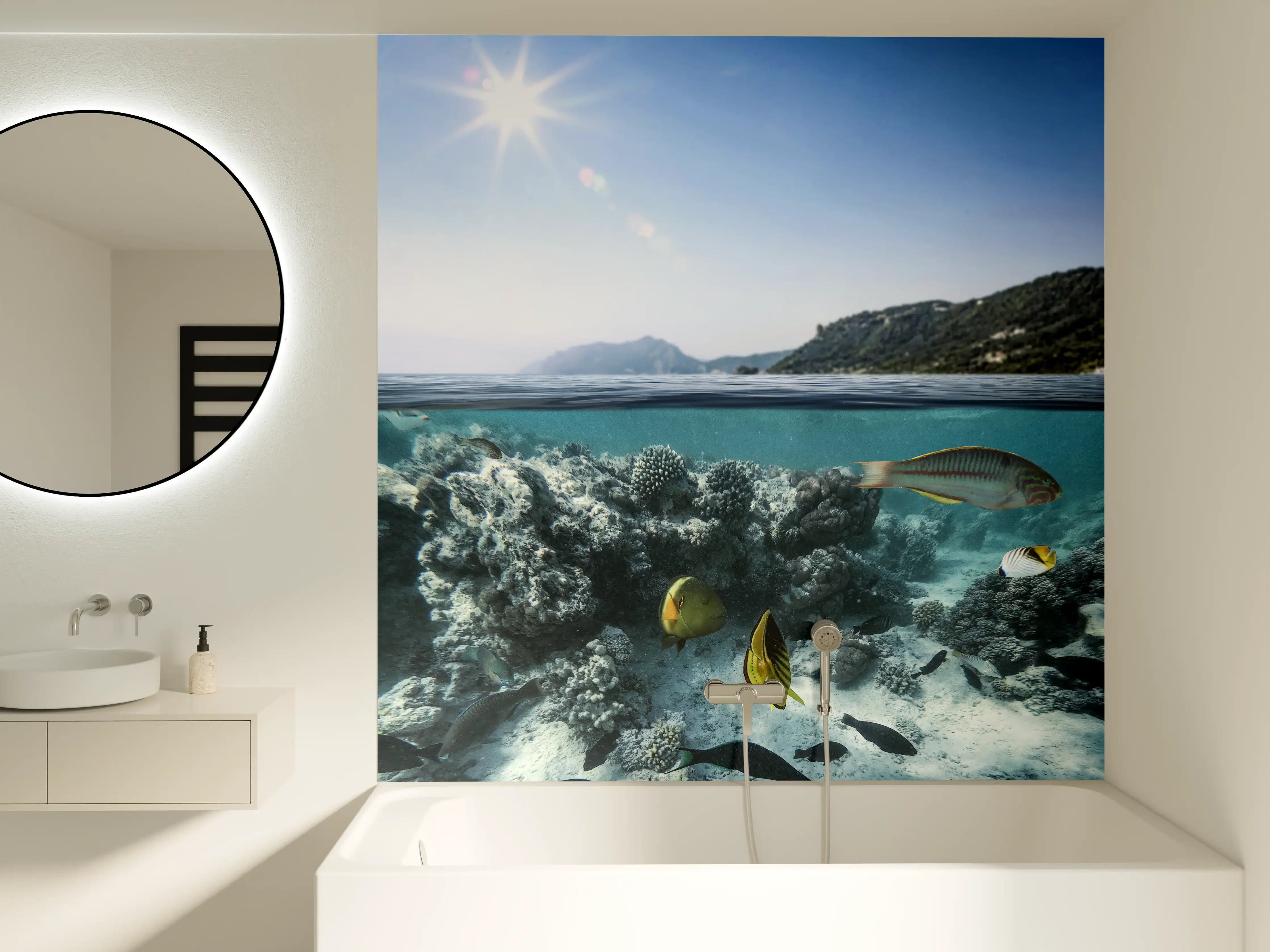 Badewannen-Rückwand - Exotische Fische im Korallenriff