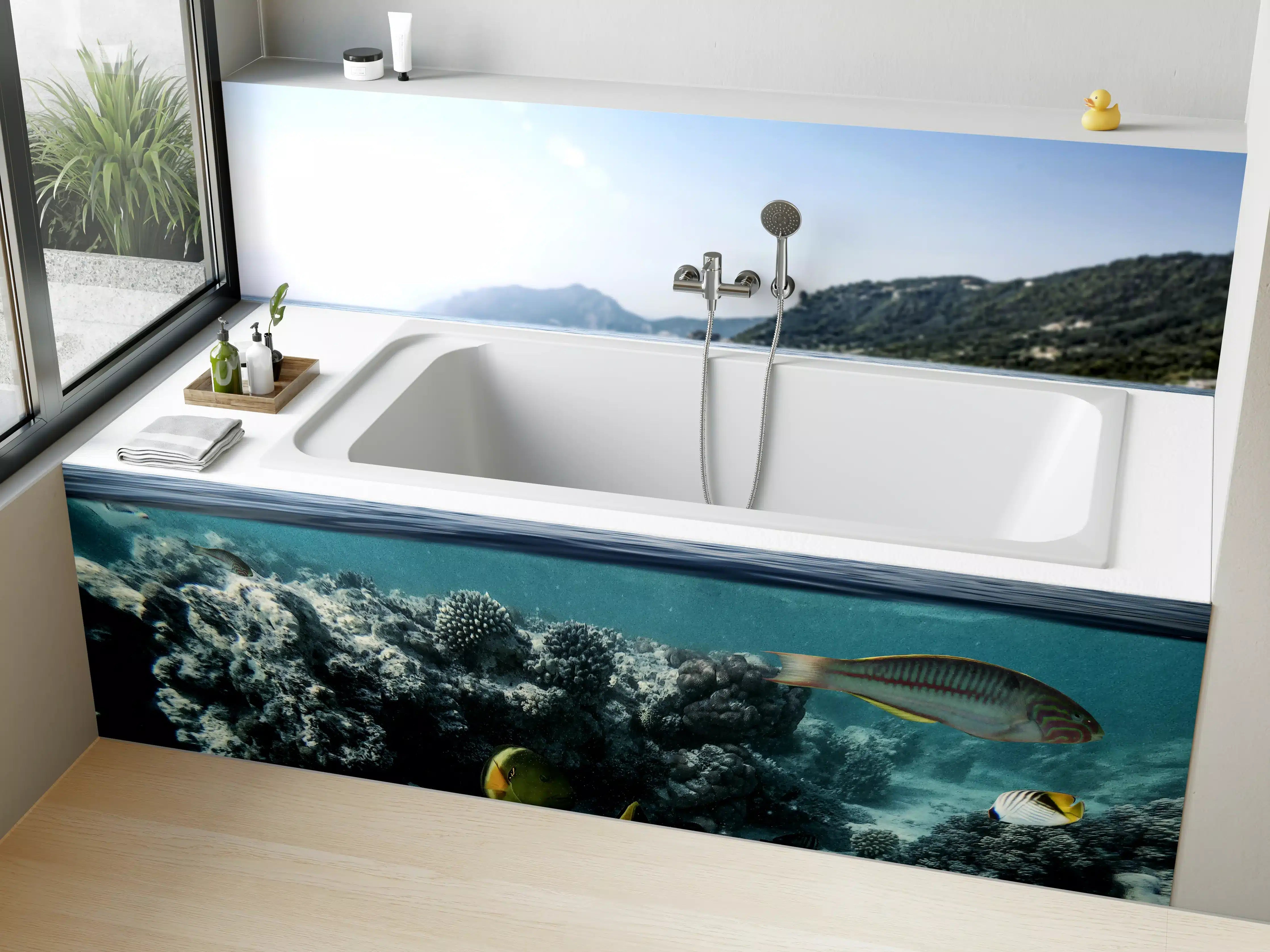 Badewannen-Rückwand - Exotische Fische im Korallenriff