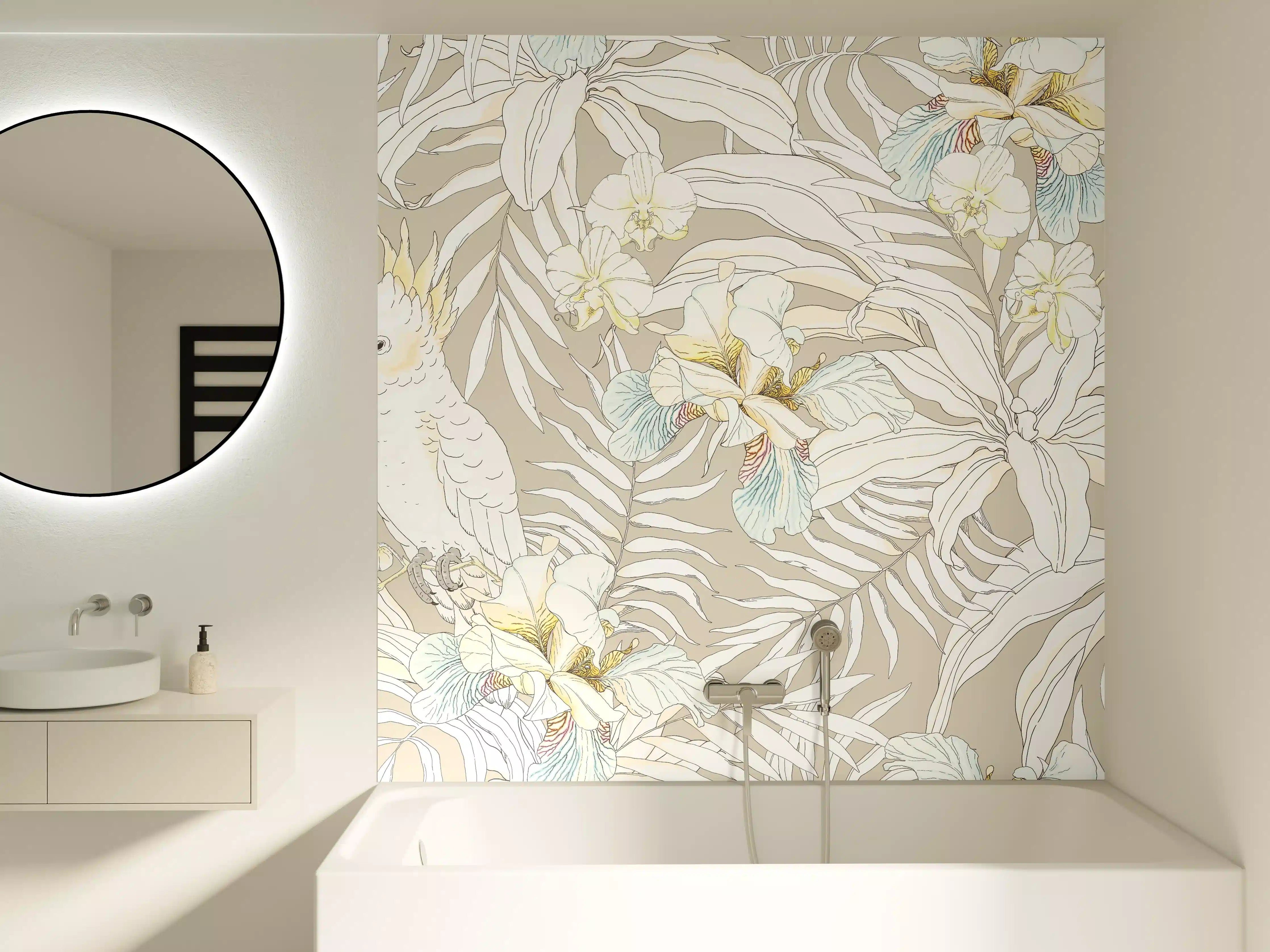 Badewannen-Rückwand - Exotische Kakadu-Blumen-Musterung