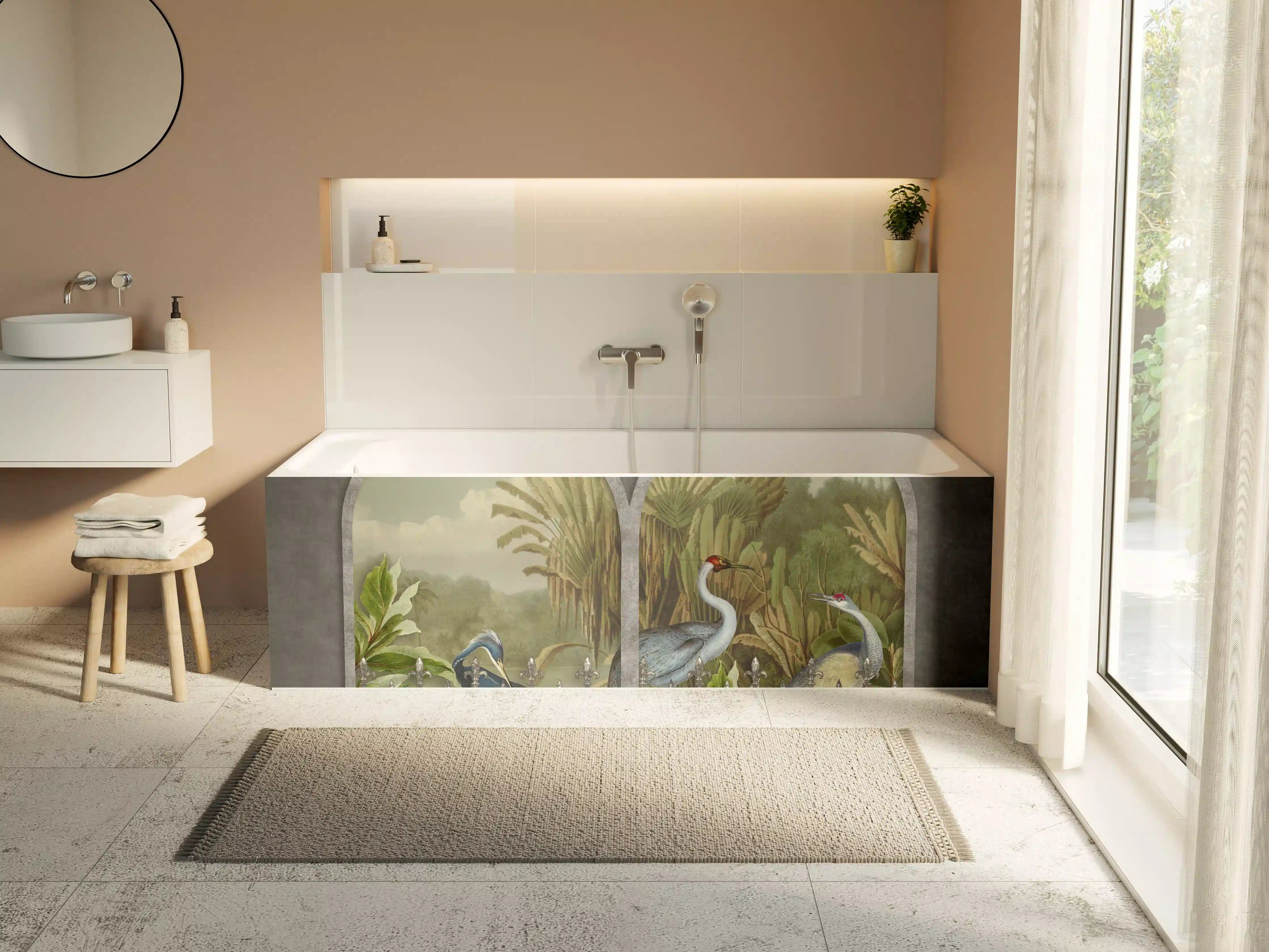 Badewannen-Rückwand - Exotische Kraniche Naturpanorama
