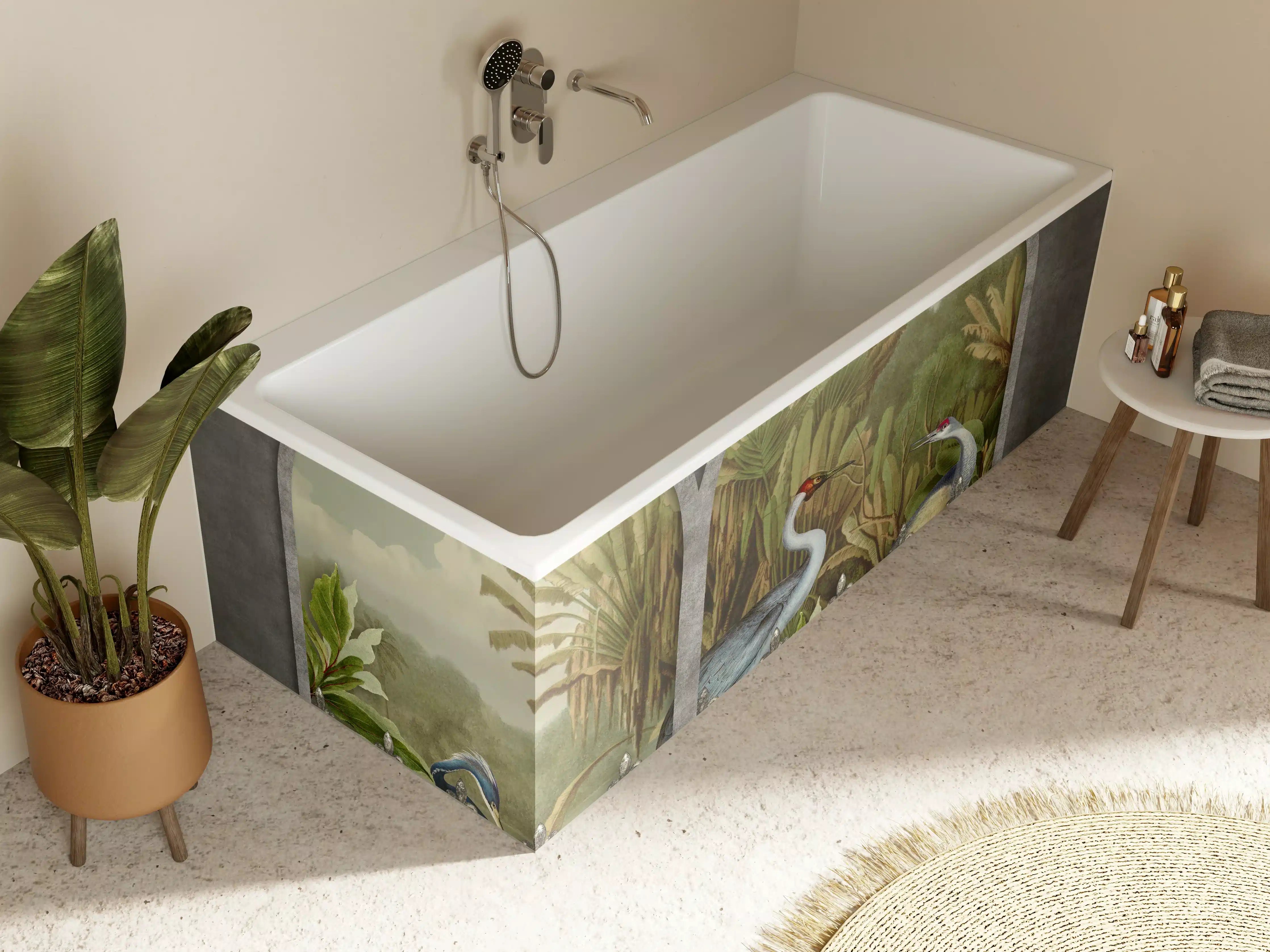 Badewannen-Rückwand - Exotische Kraniche Naturpanorama