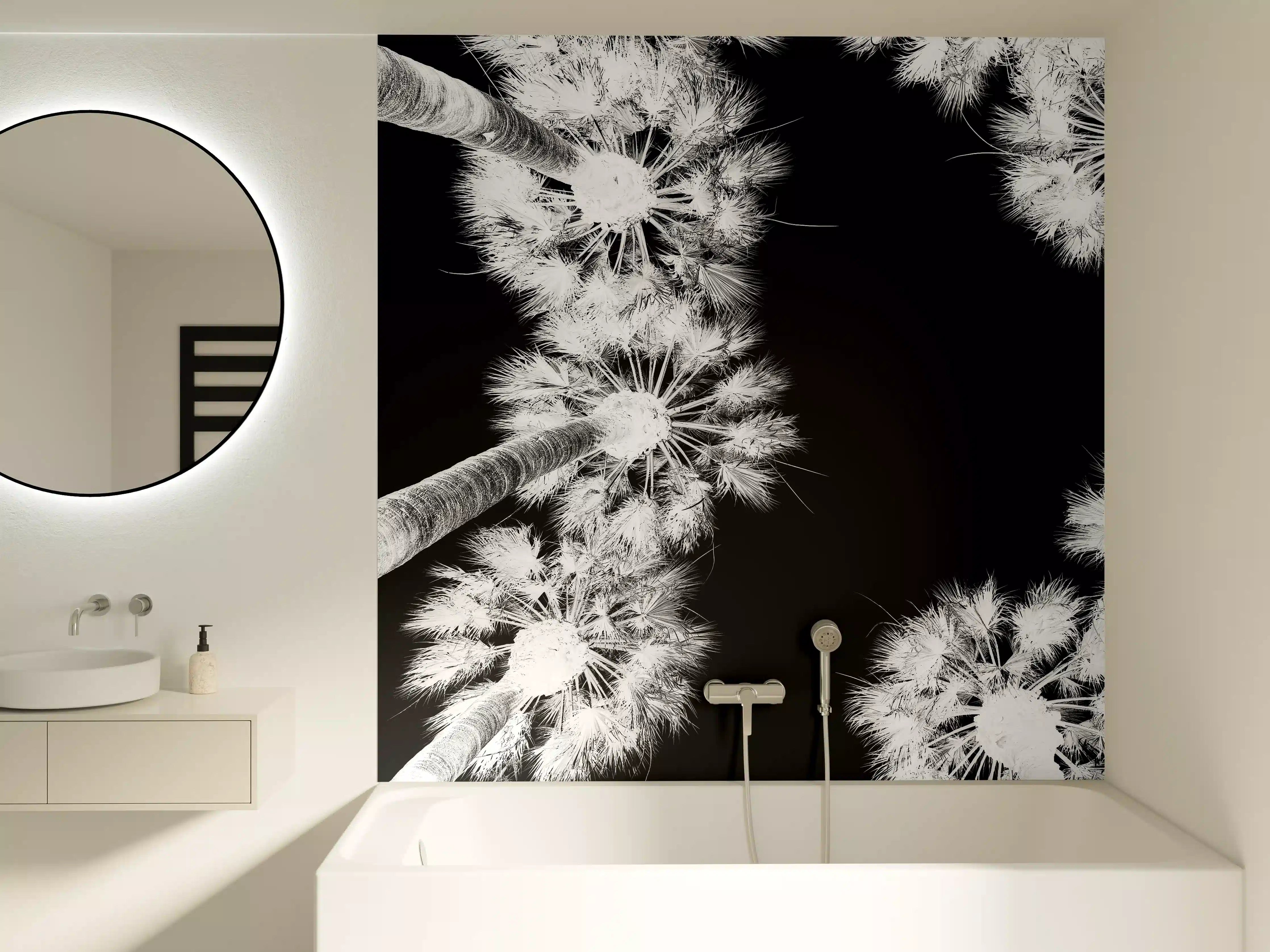 Badewannen-Rückwand - Exotische Palmen - Schwarz-weiß