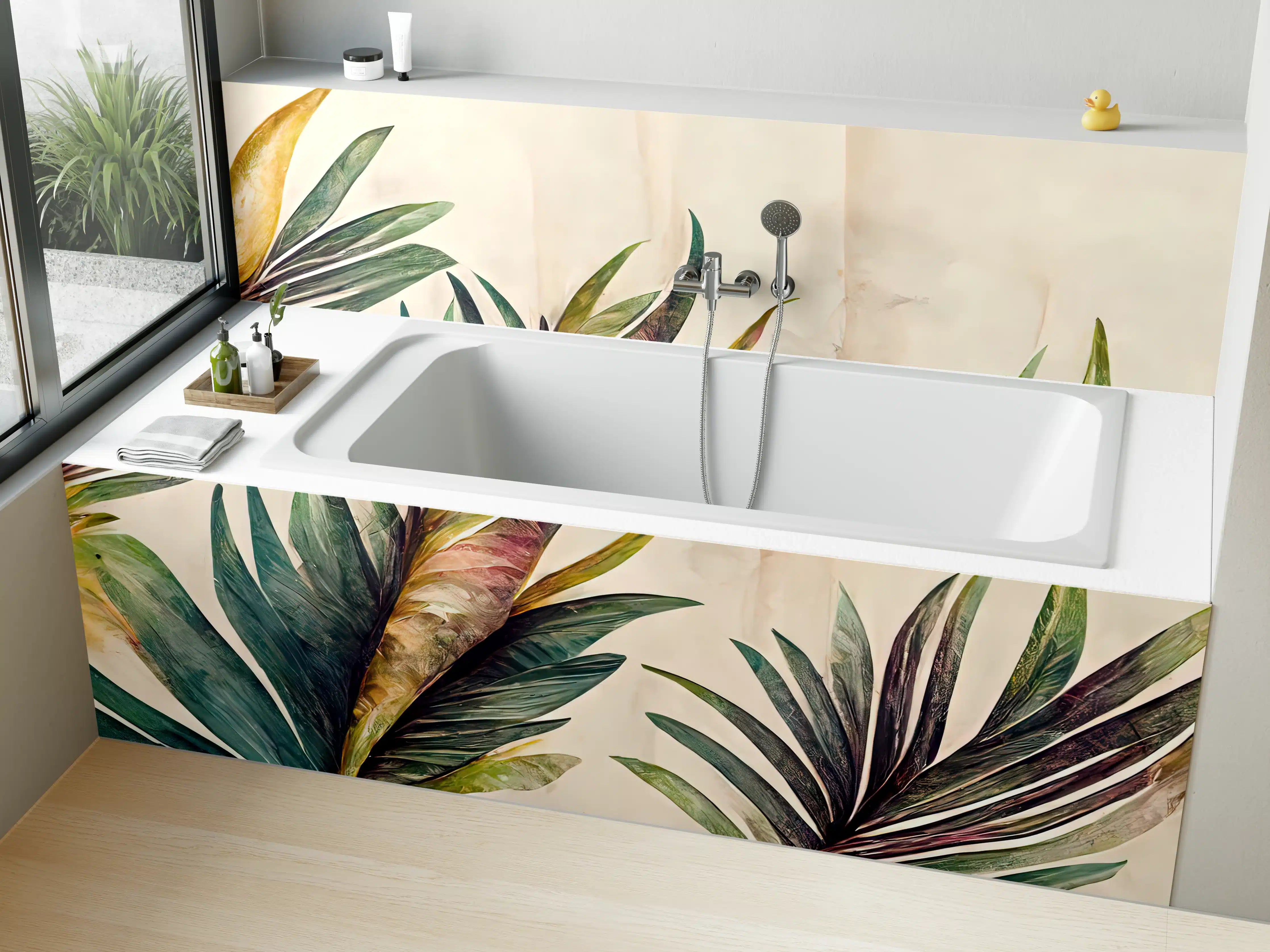 Badewannen-Rückwand - Exotische Pflanzen in Naturfarben
