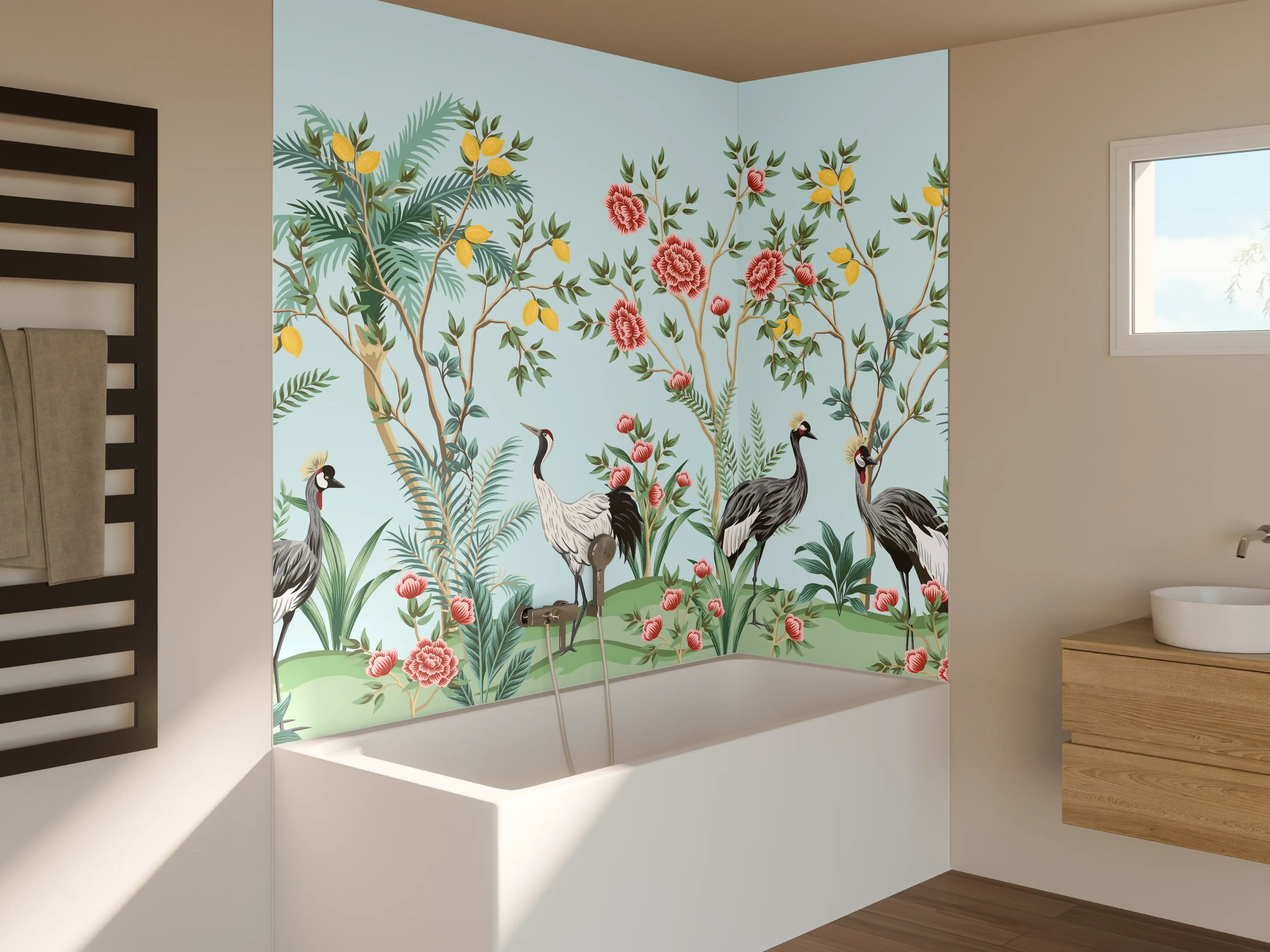 Badewannen-Rückwand - Exotische Vogel-Tapete