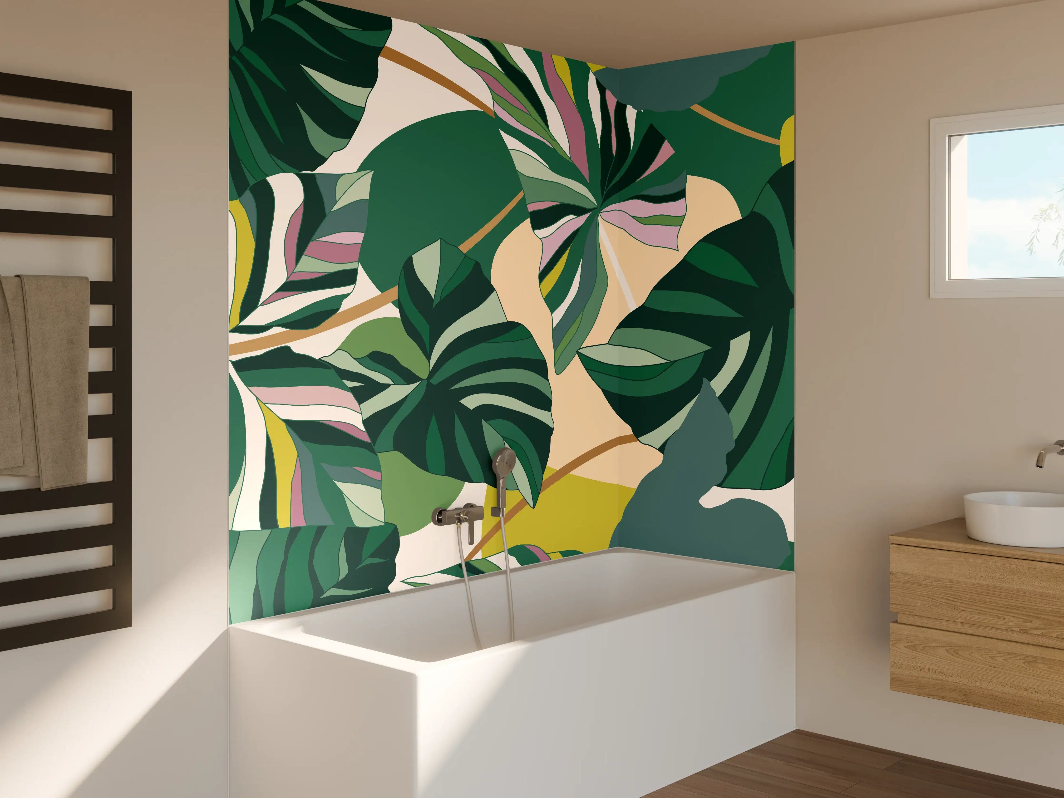 Badewannen-Rückwand - Exotisches Monstera Blattdesign