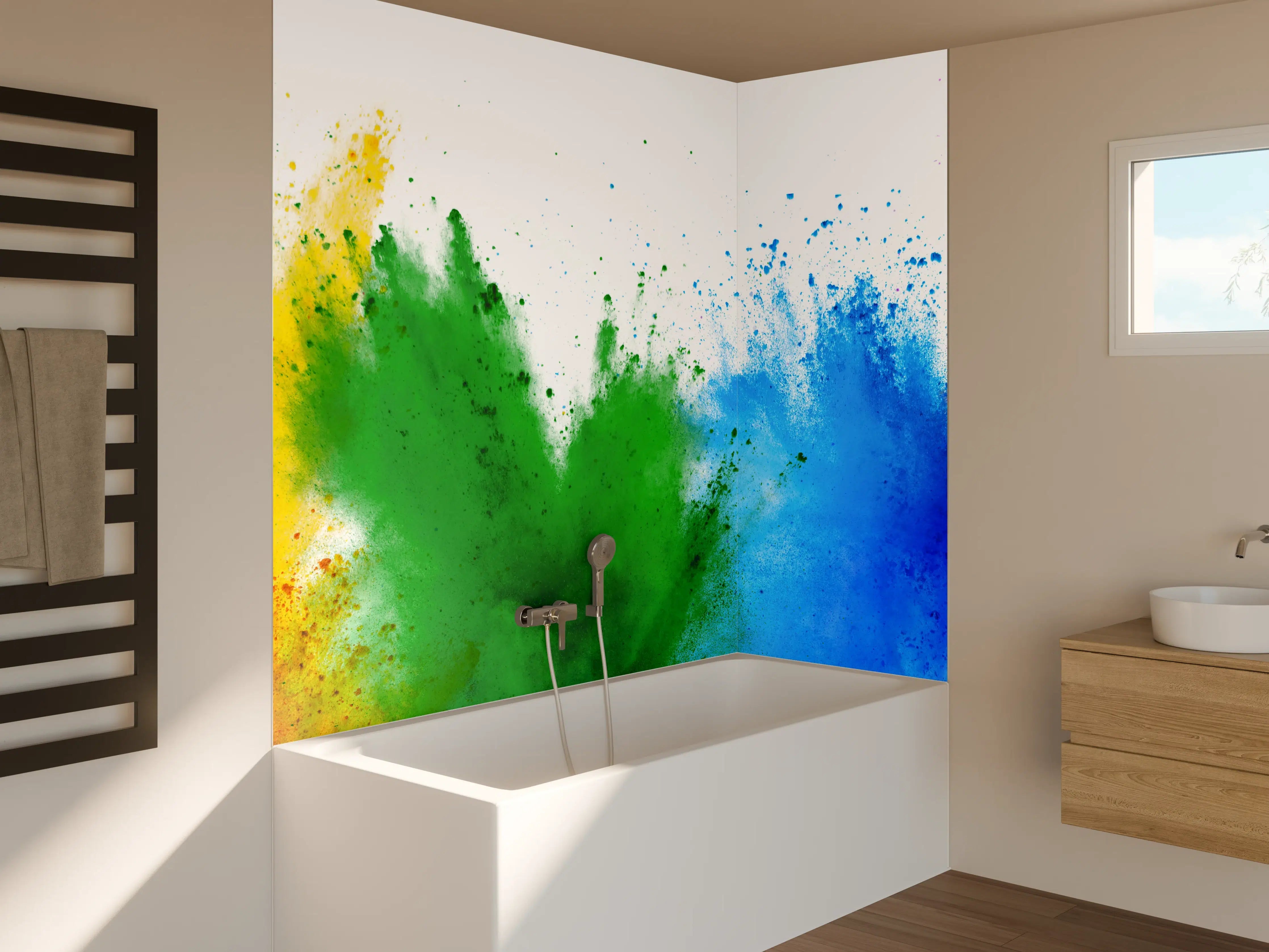 Badewannen-Rückwand - Explosion von buntem Pulver