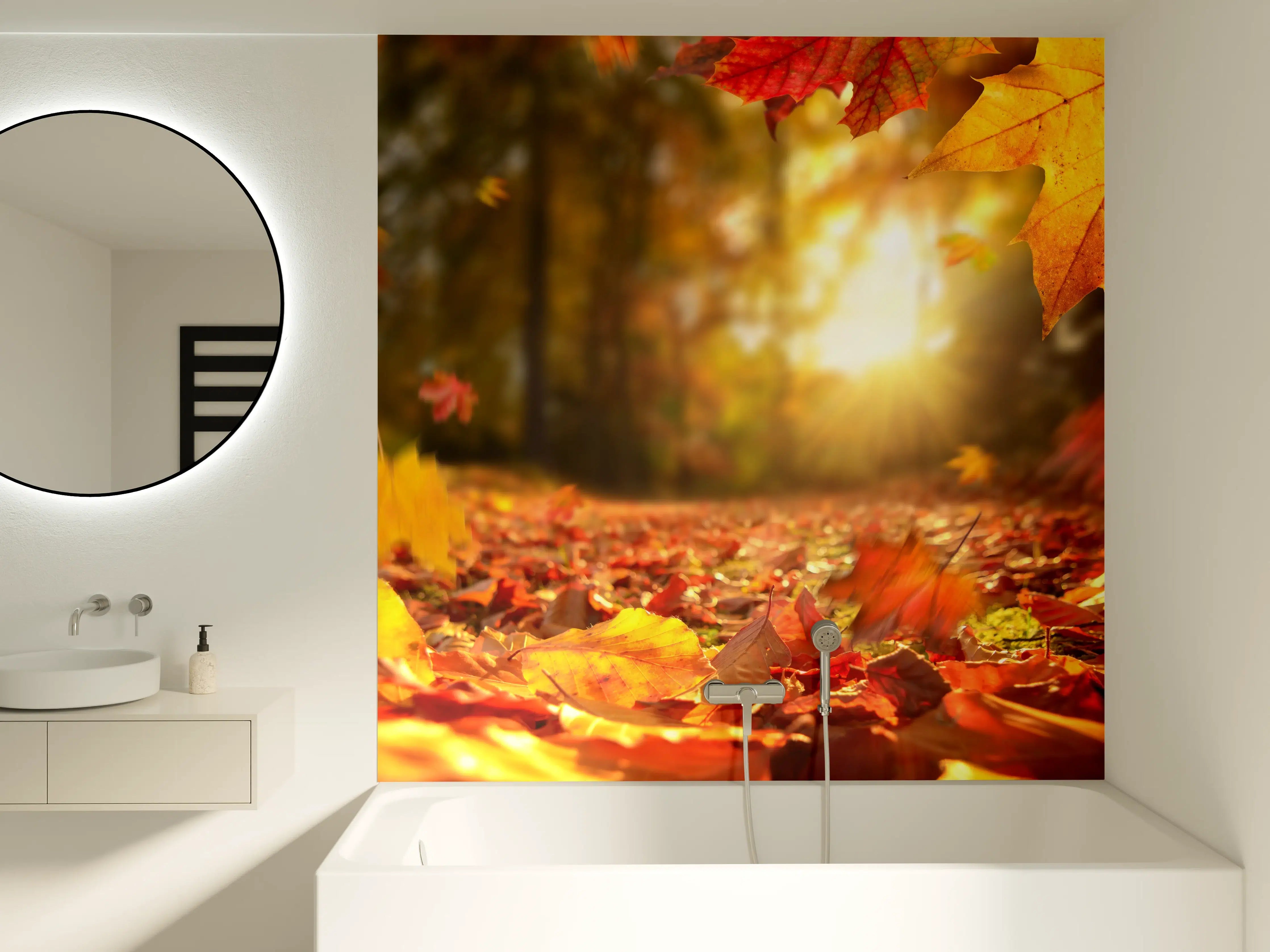 Badewannen-Rückwand - Fallende Blätter im Herbst